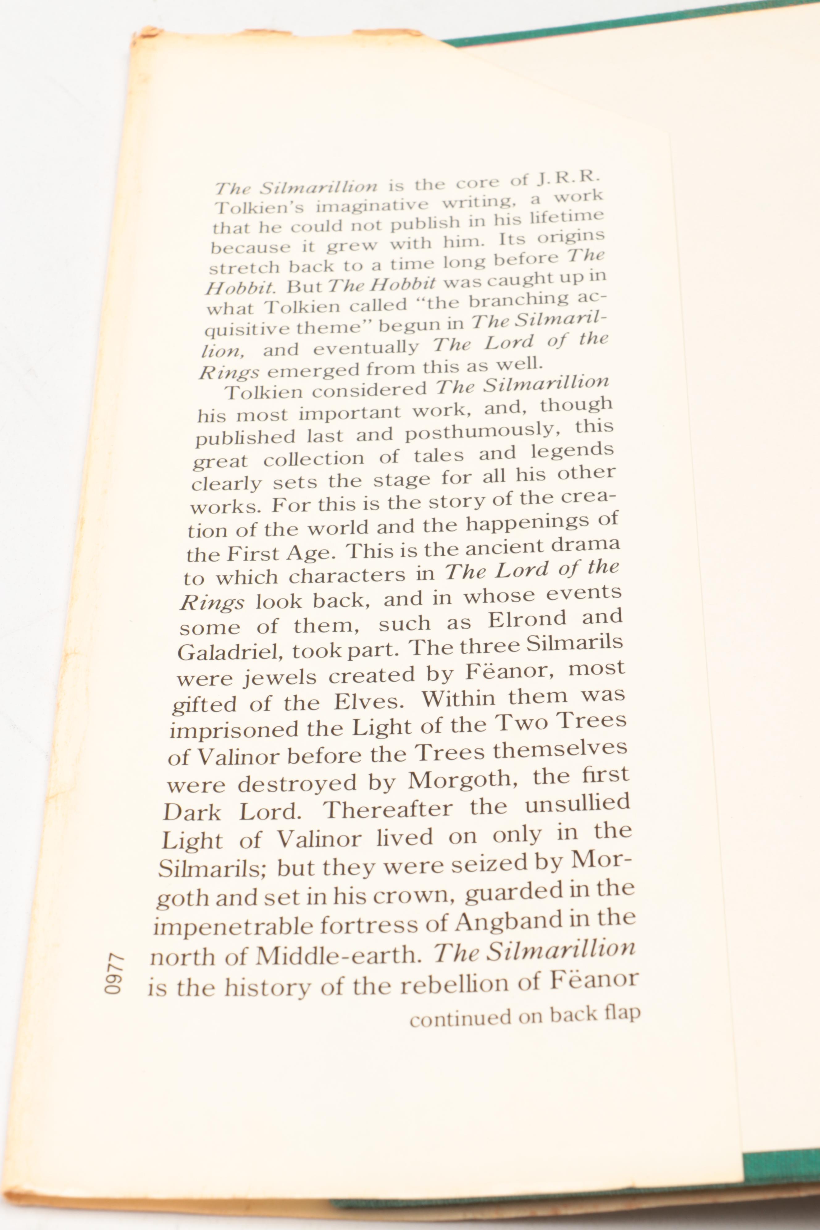 First American Printing "The Silmarillion" by J. R. R. Tolkien with Map, 1977