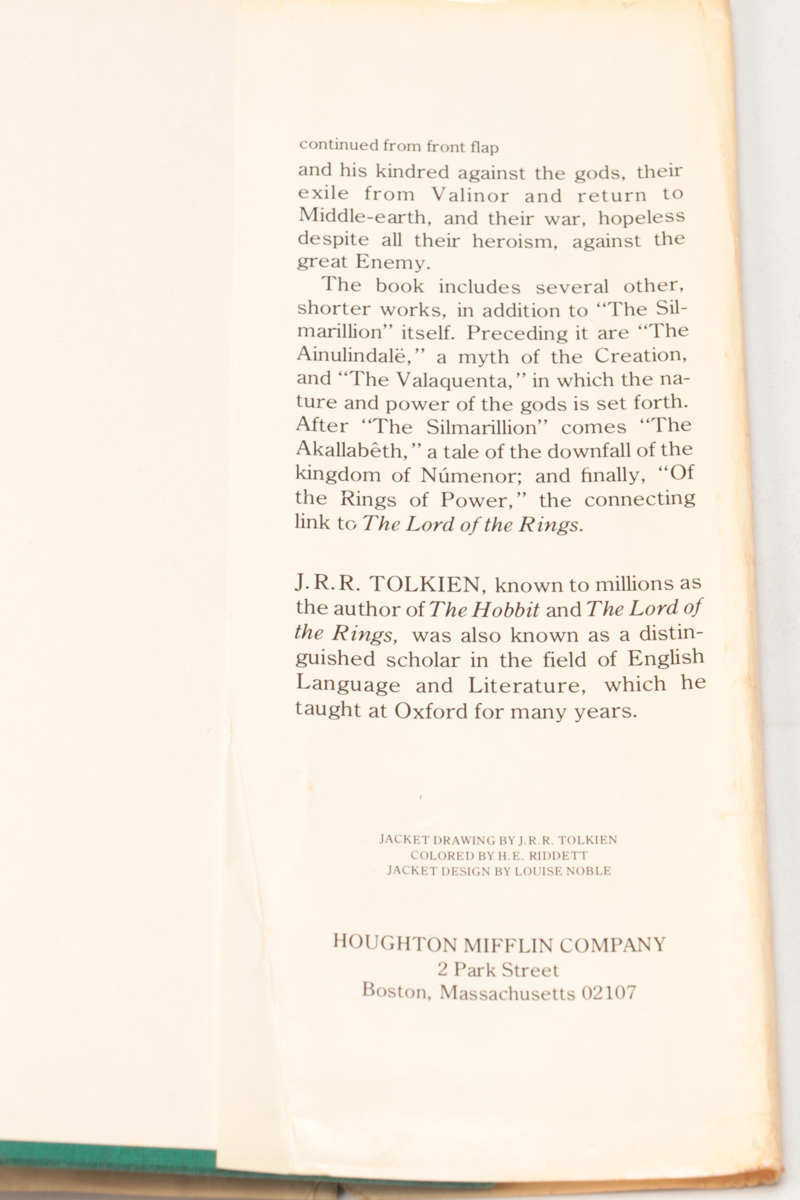 First American Printing "The Silmarillion" by J. R. R. Tolkien with Map, 1977