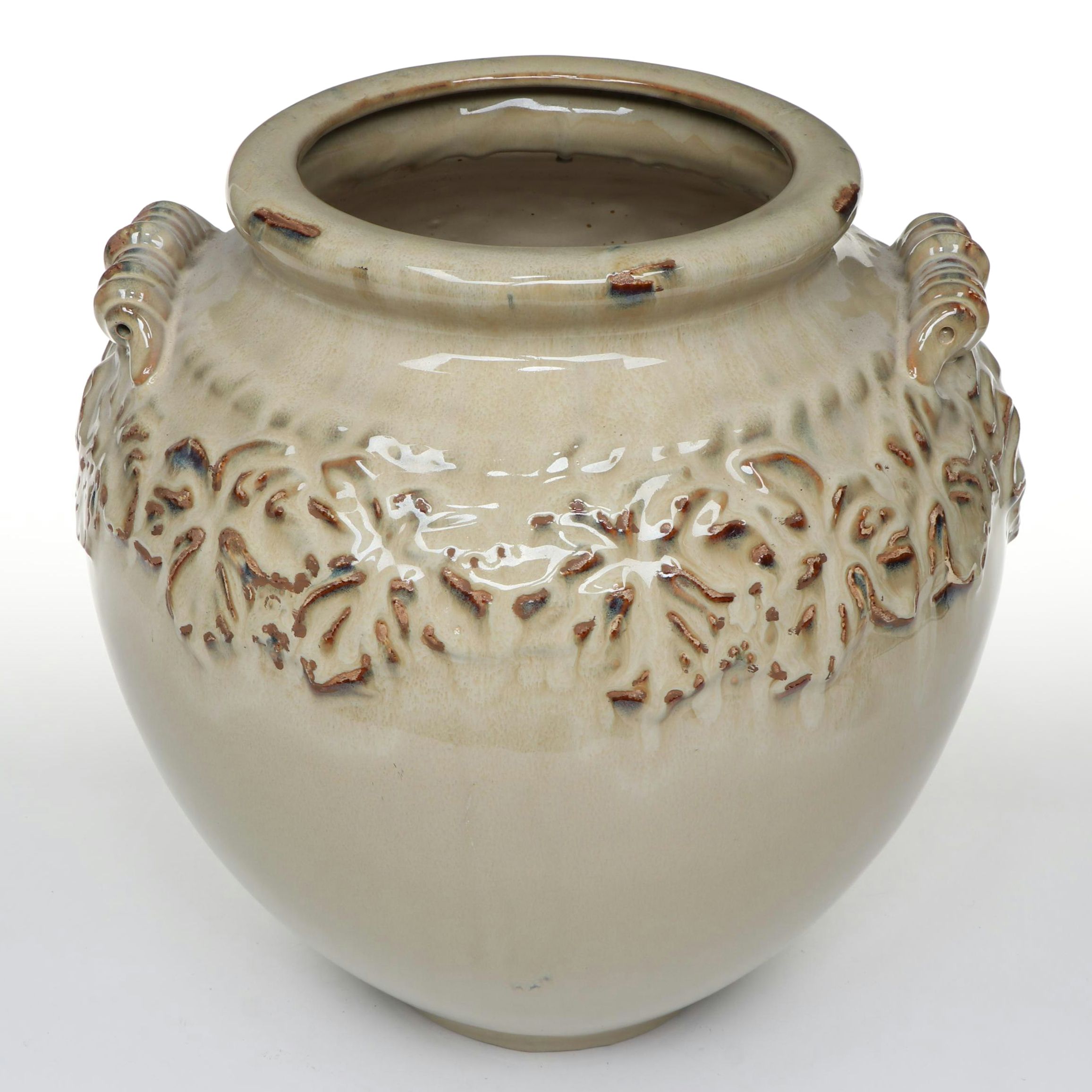 Embossed Foliage Cream Glaze Ceramic Vase