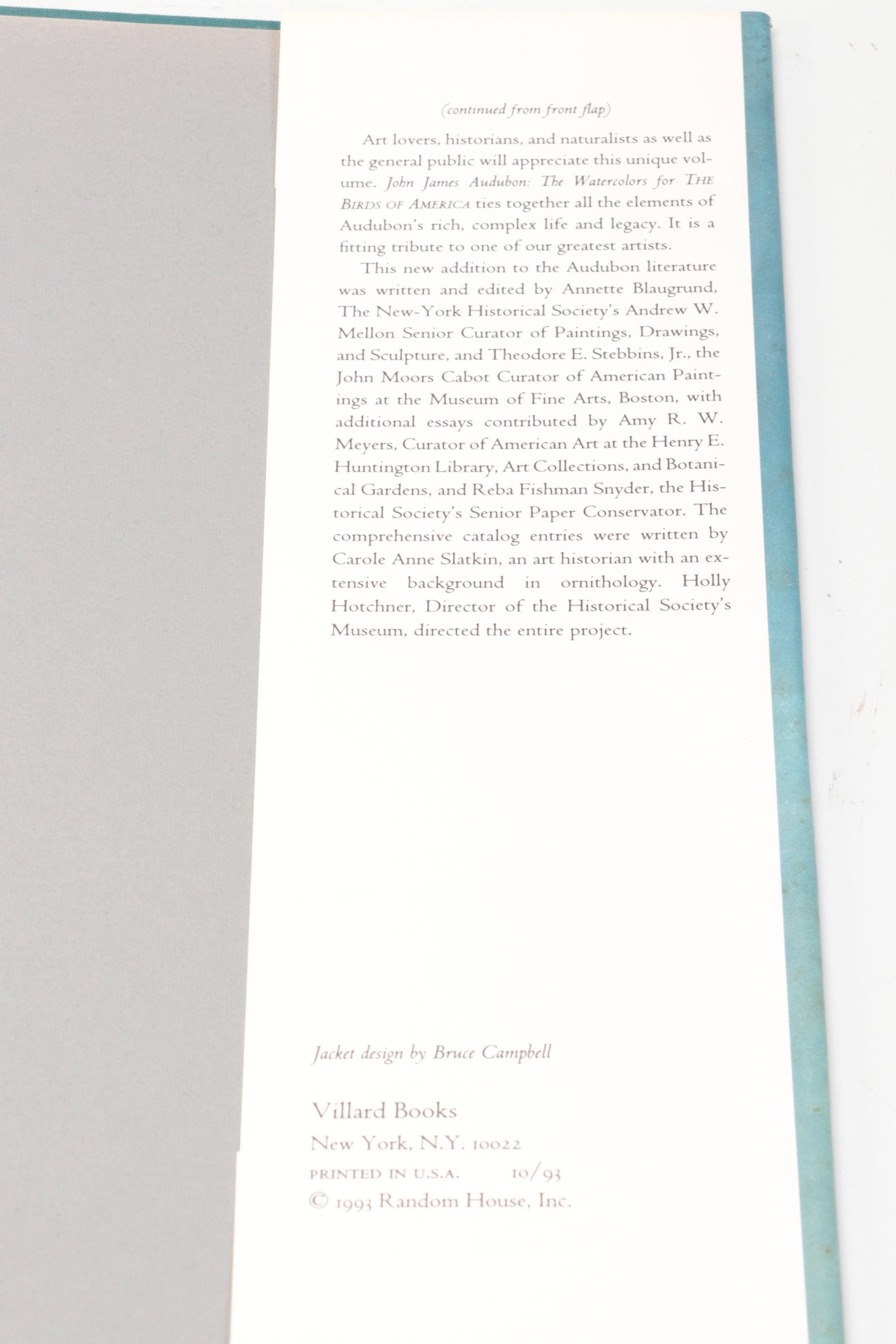 First Printing "John James Audubon: Watercolors for The Birds of America," 1993