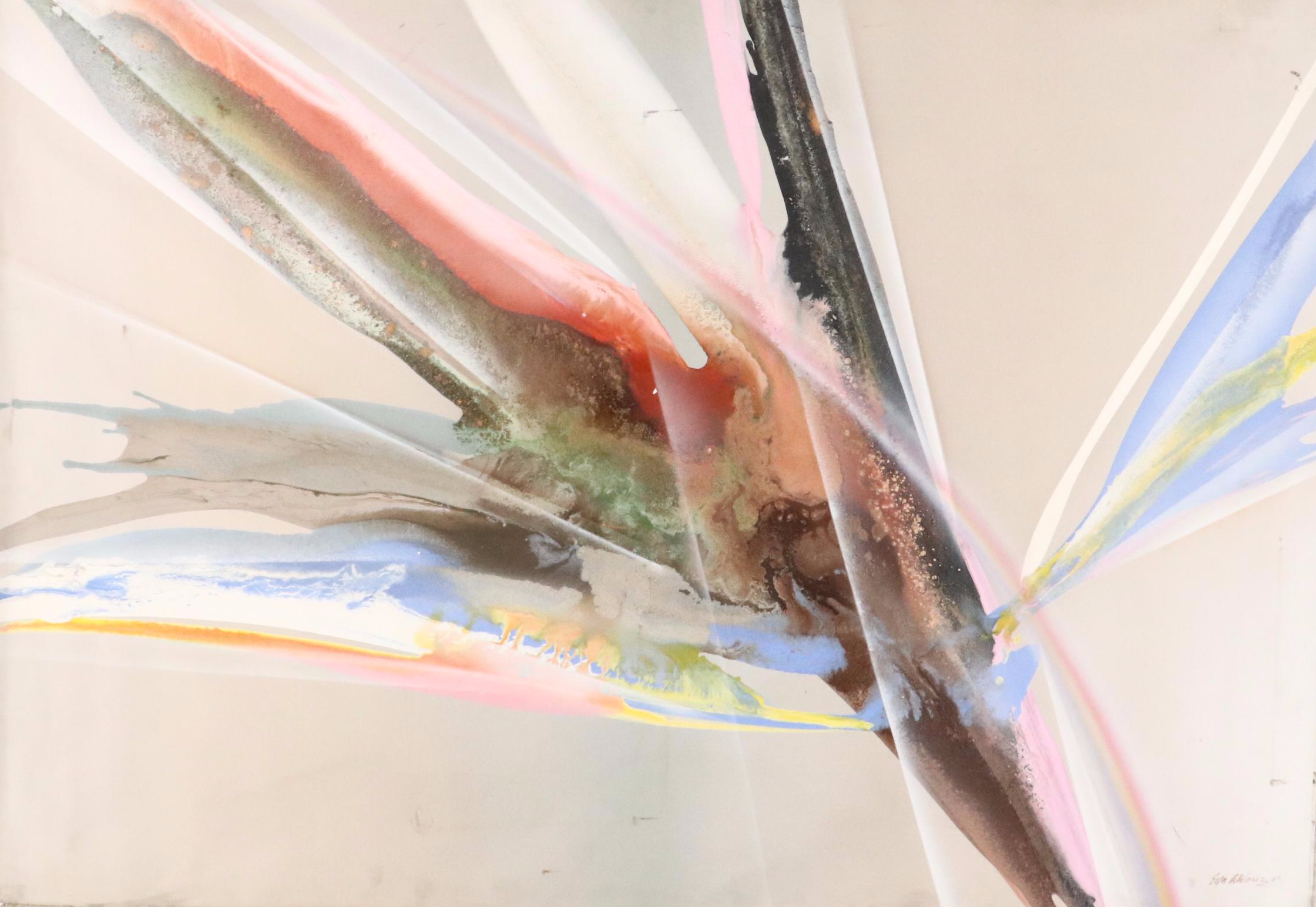 Elba Alvarez Mixed Media Abstract Color Field Painting, 1983