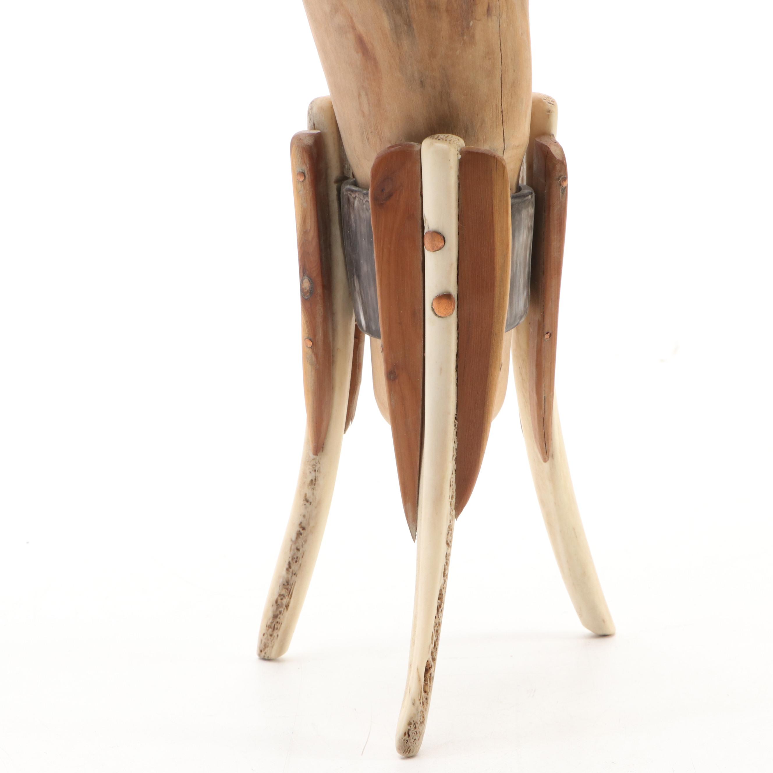 Robert Beaven Folk Art Style Bone Footed Wood Vase