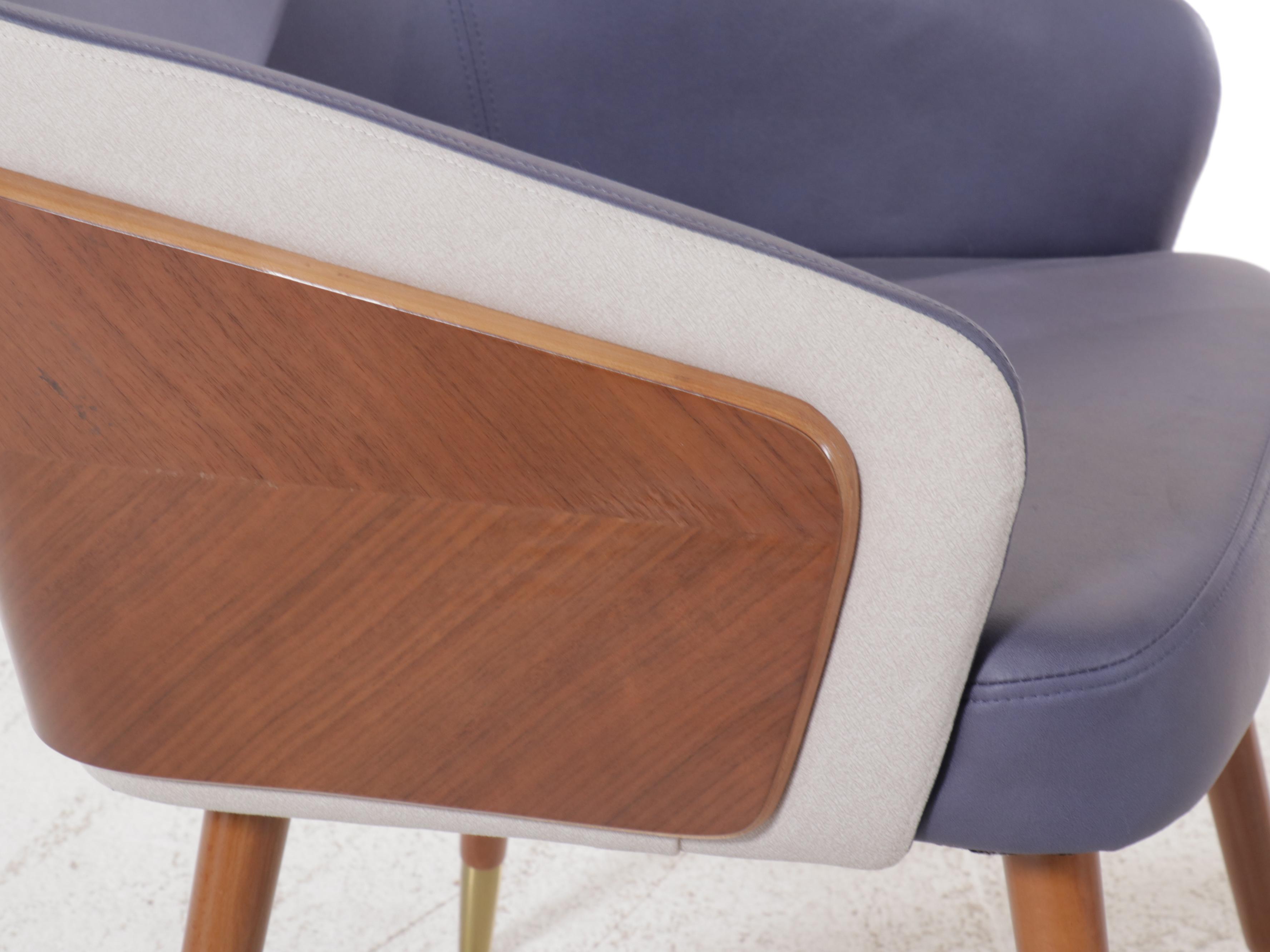 Two Mid Century Modern Style Armchairs with Walnut Paneled Sides, 21st Century