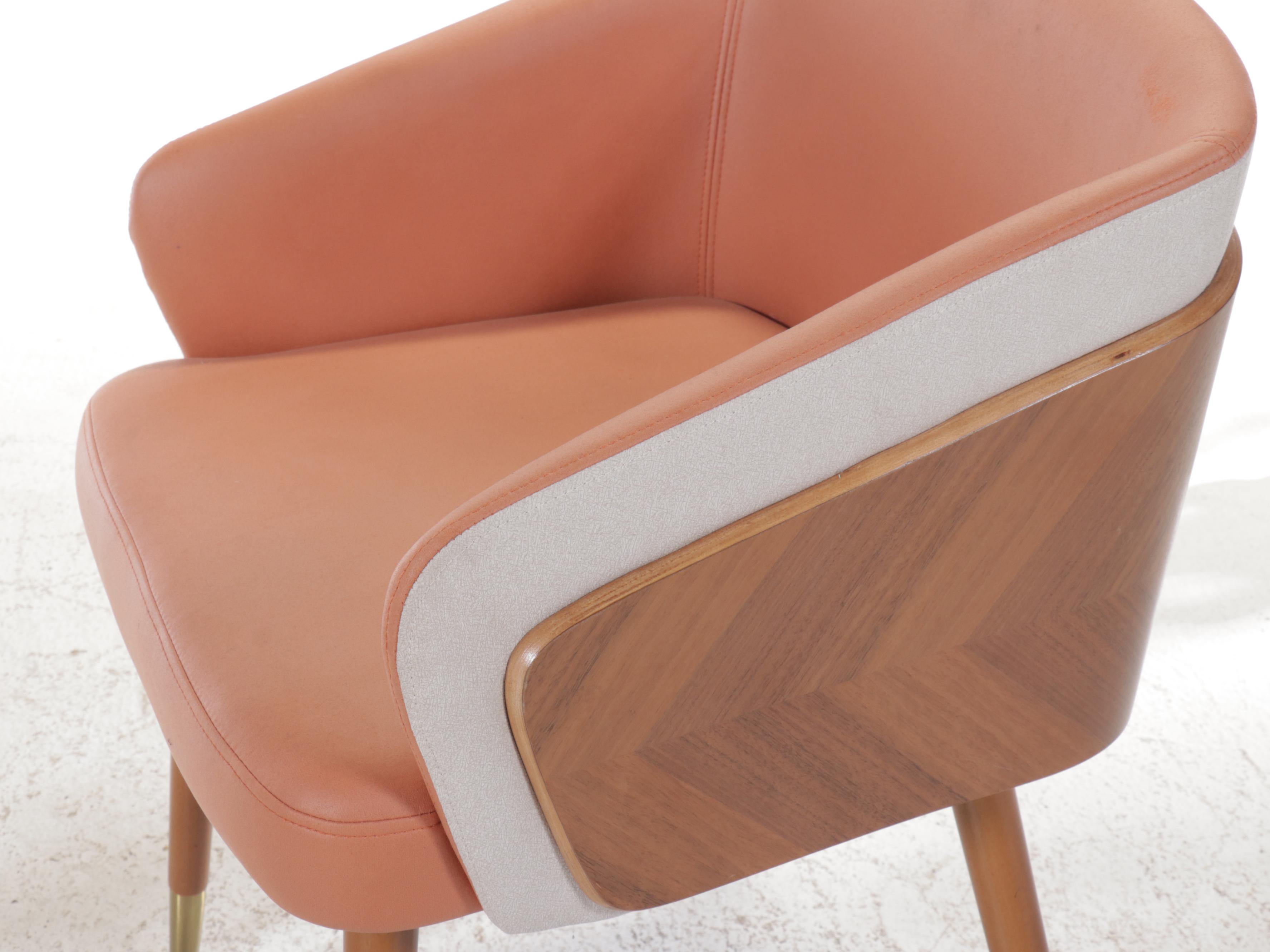 Two Mid Century Modern Style Armchairs with Walnut Paneled Sides, 21st Century