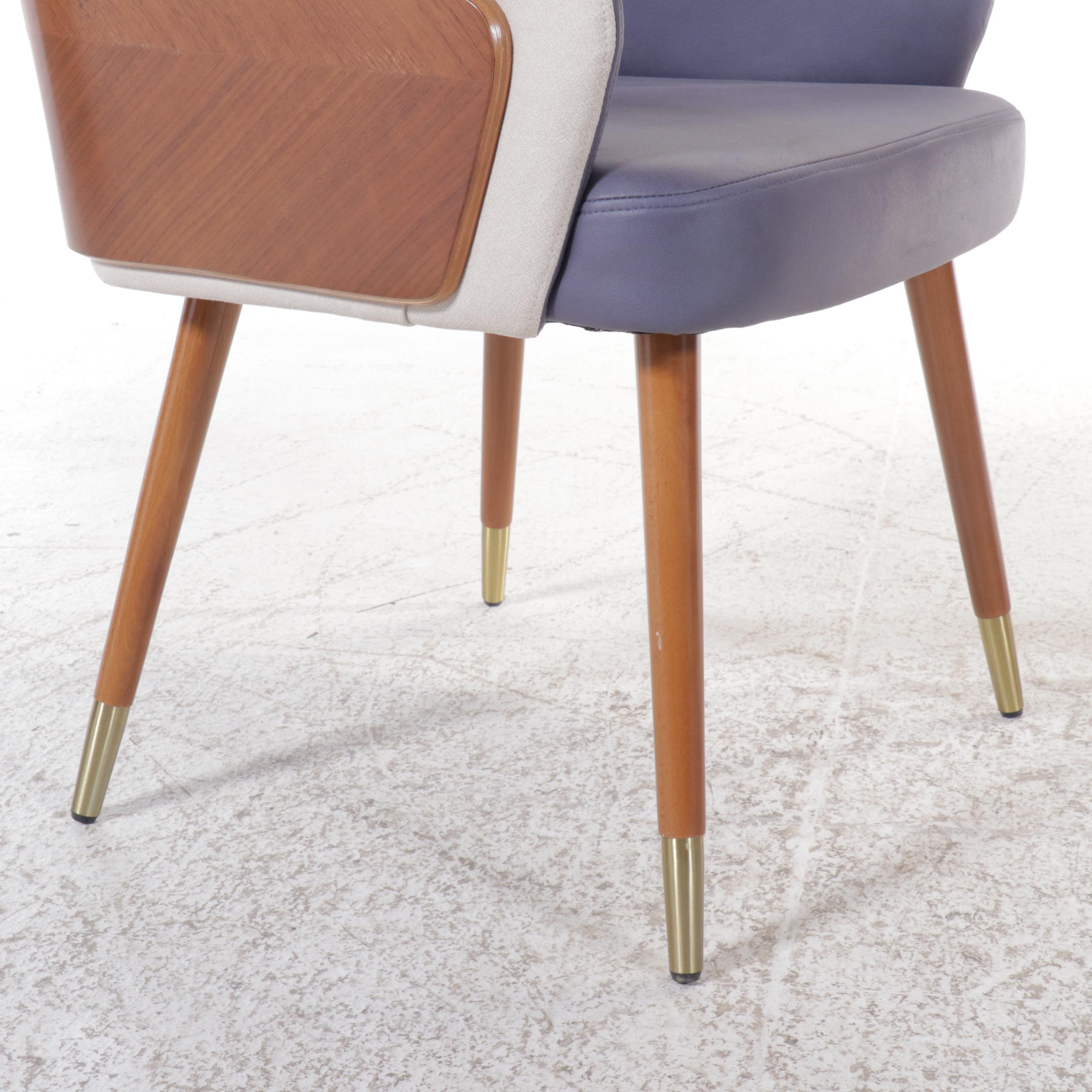 Two Mid Century Modern Style Armchairs with Walnut Paneled Sides, 21st Century