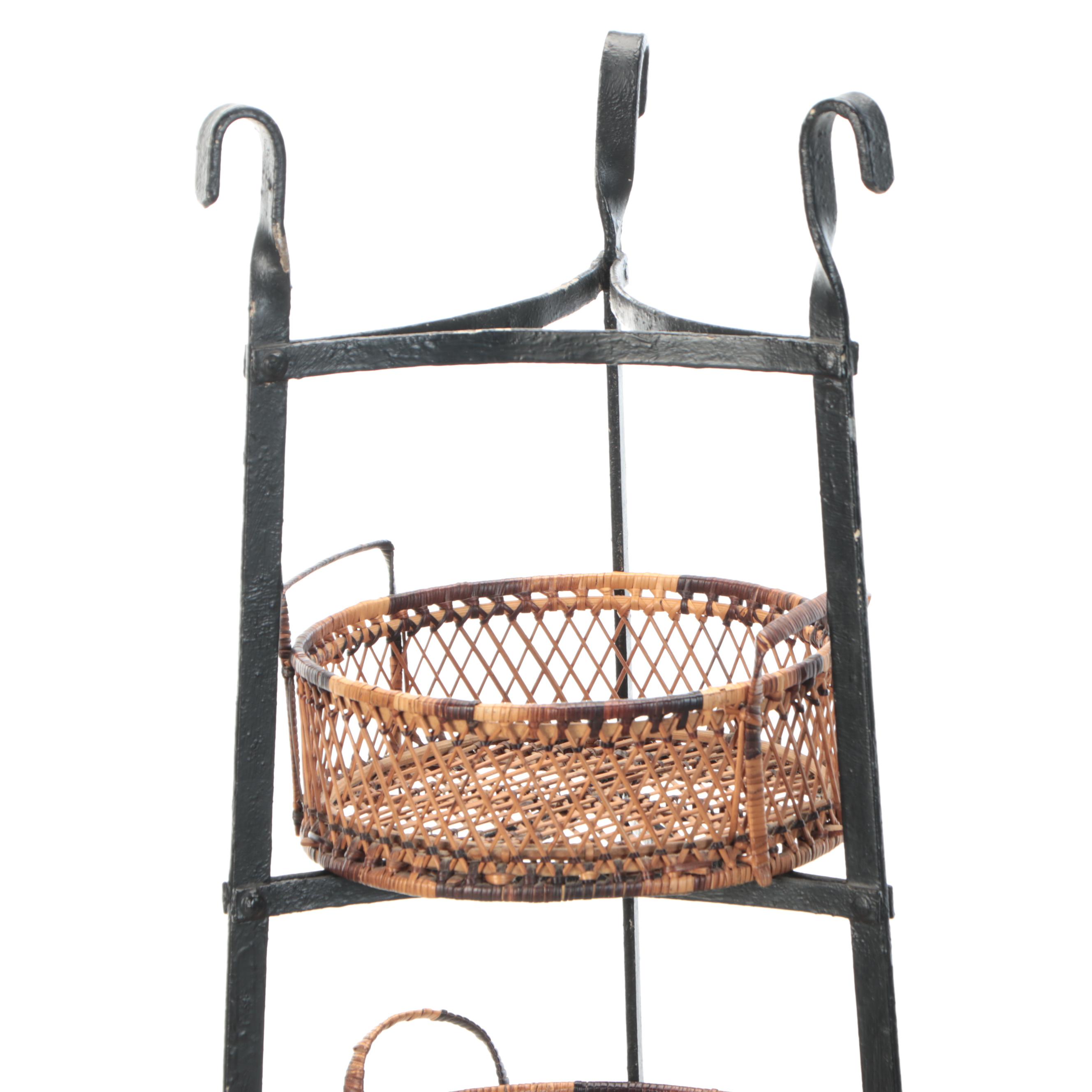 French Provincial Style Four-Tier Metal Corner Pot Rack