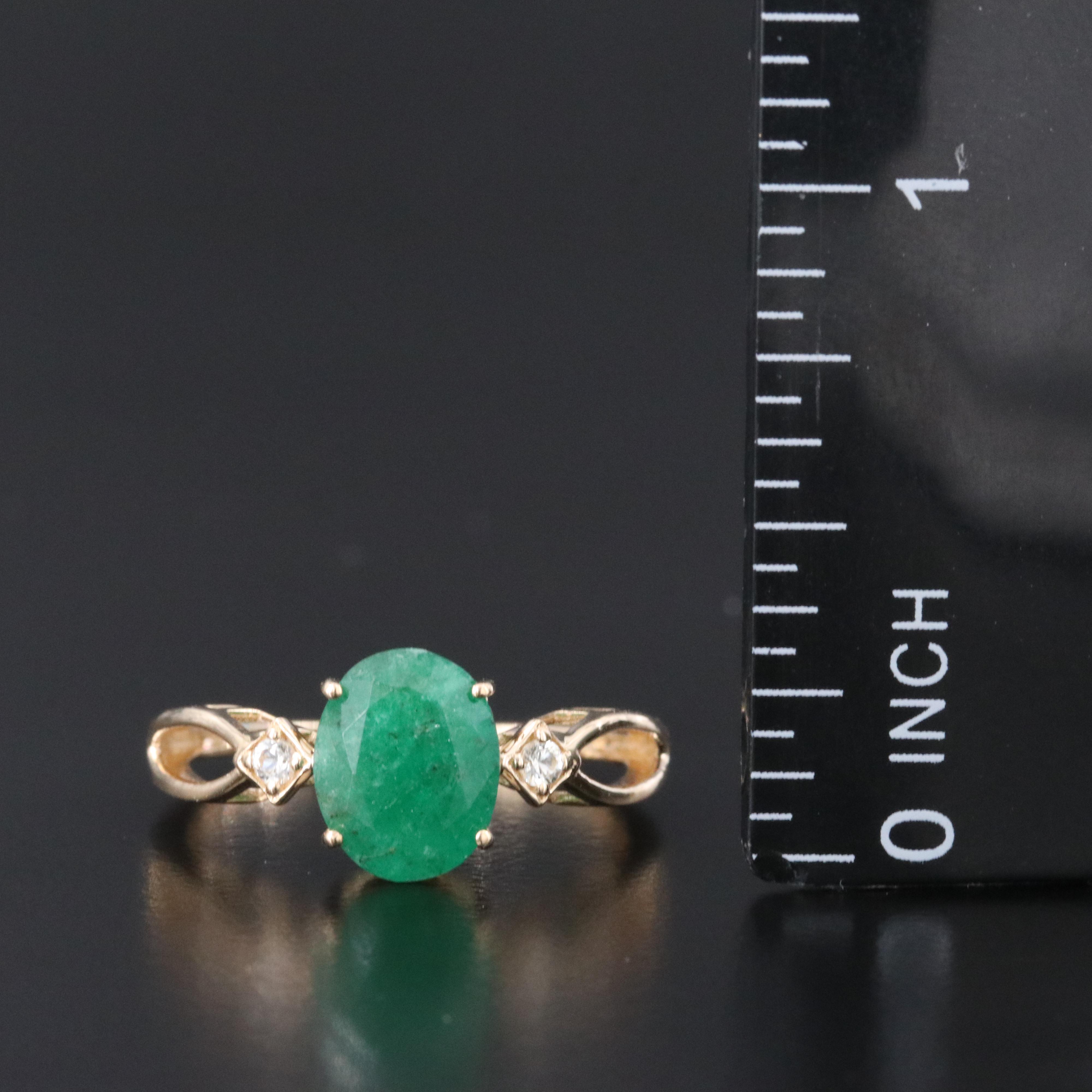 14K 1.66 CT Emerald and White Sapphire Ring