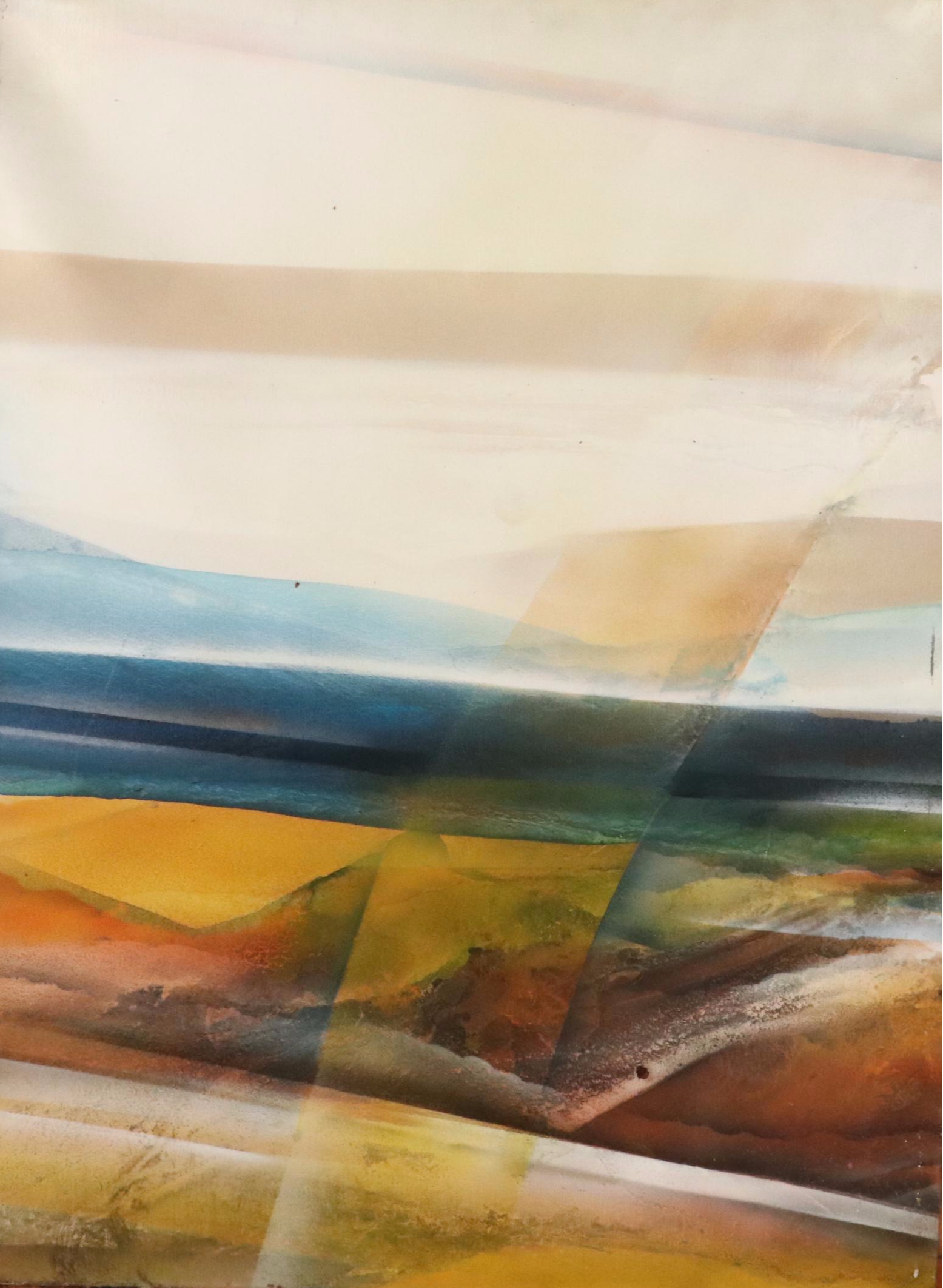 Elba Alvarez Mixed Media Abstract Color Field Diptych, 1971