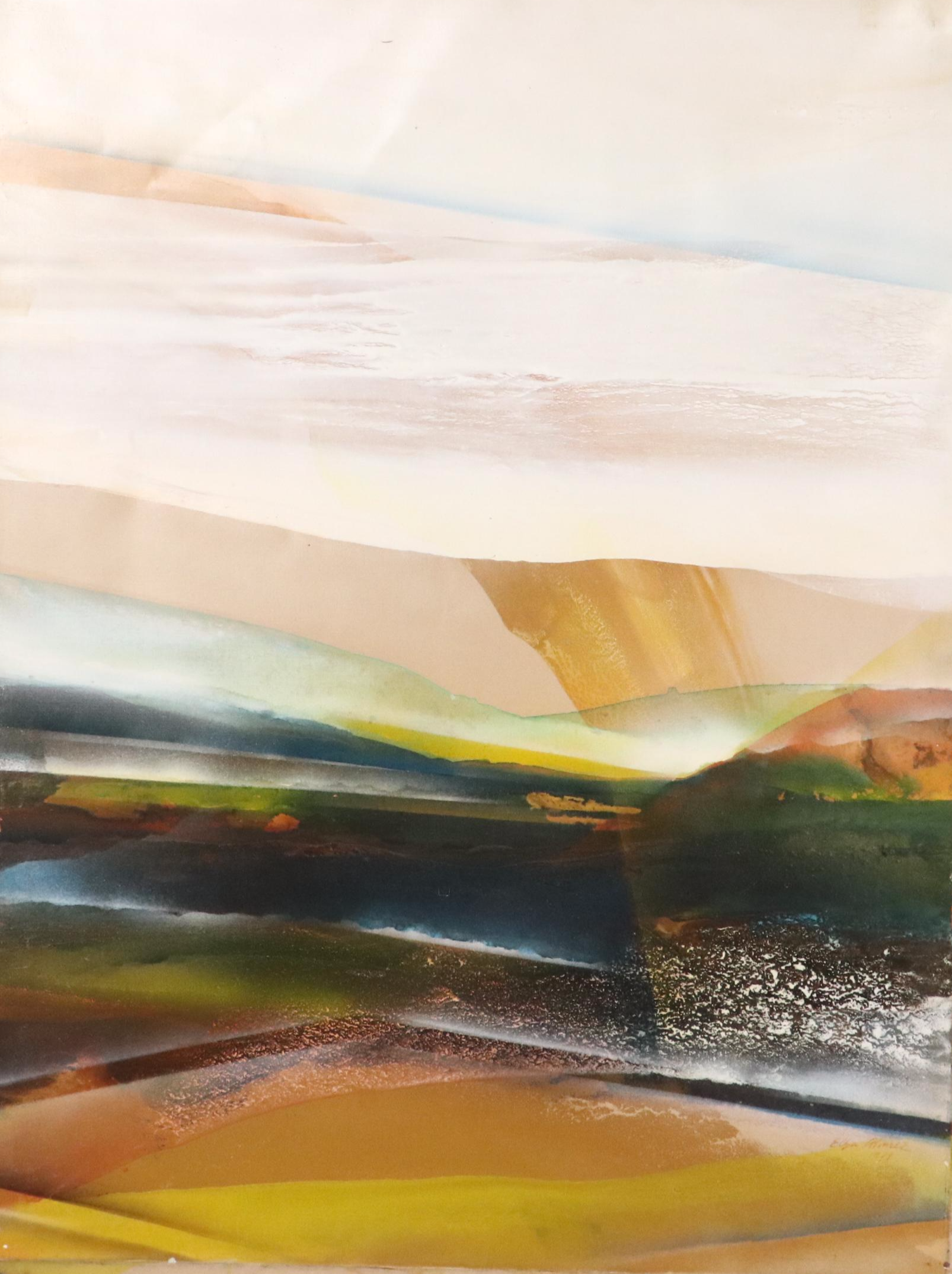 Elba Alvarez Mixed Media Abstract Color Field Diptych, 1971