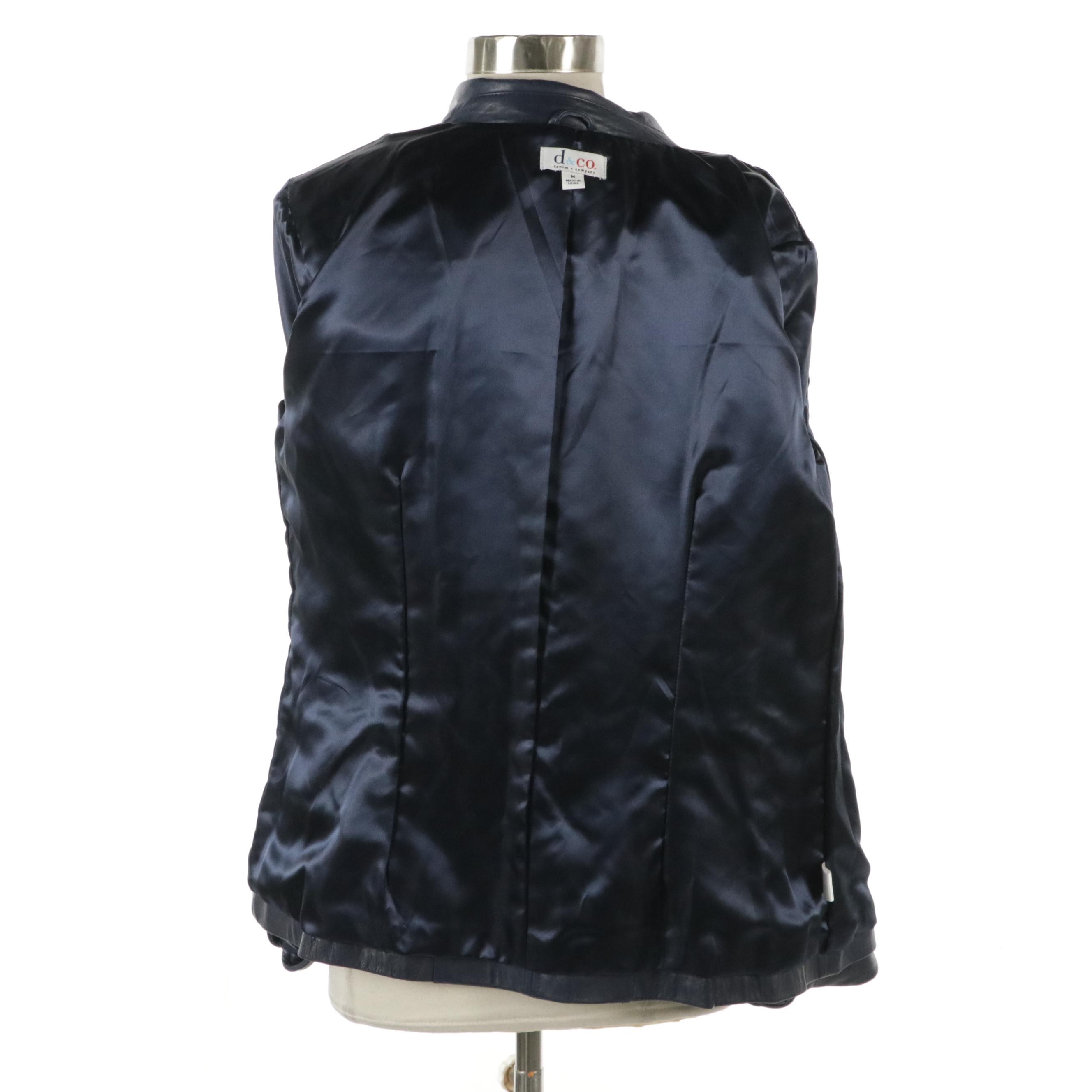 Denim & Co. Navy Blue Leather Moto Jacket