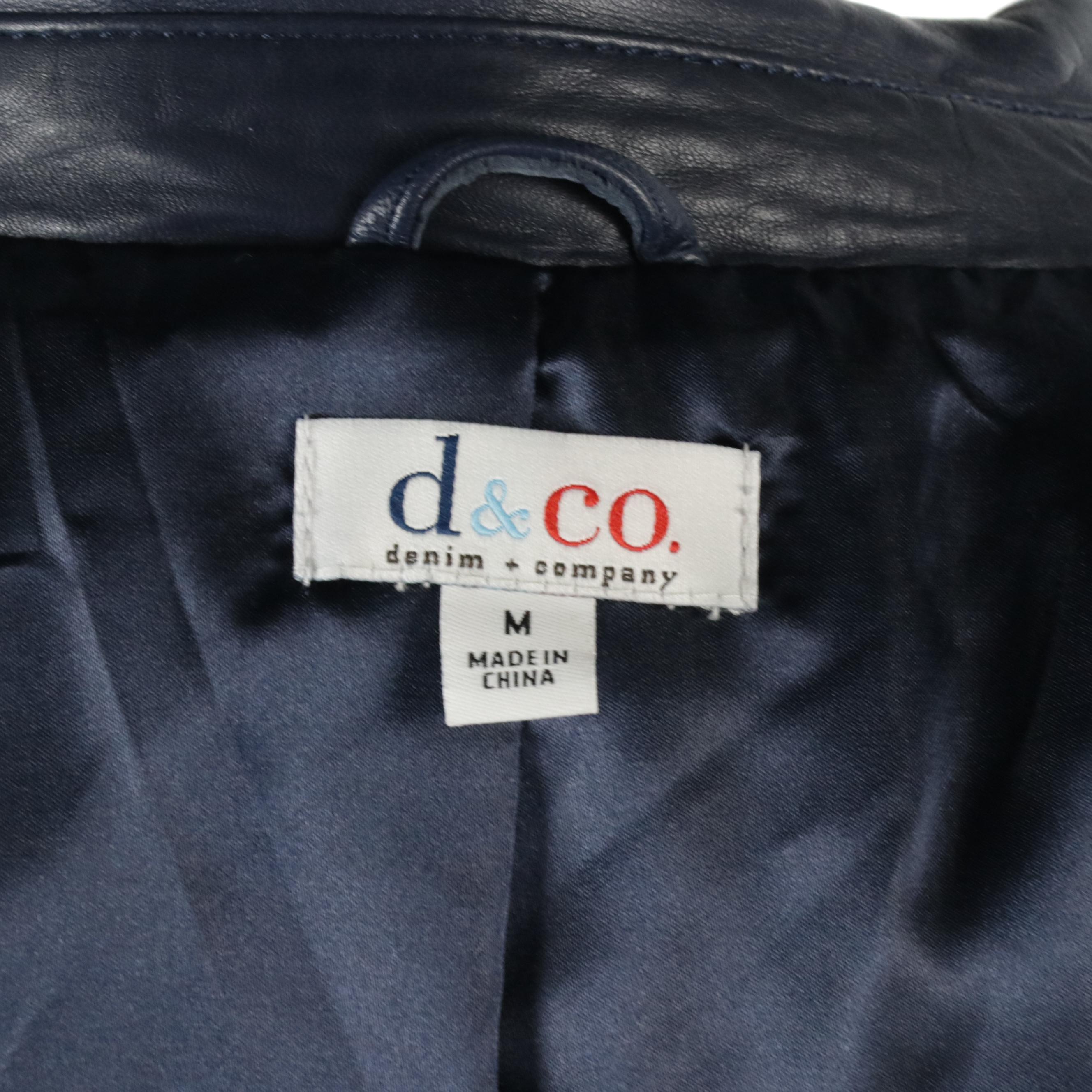 Denim & Co. Navy Blue Leather Moto Jacket