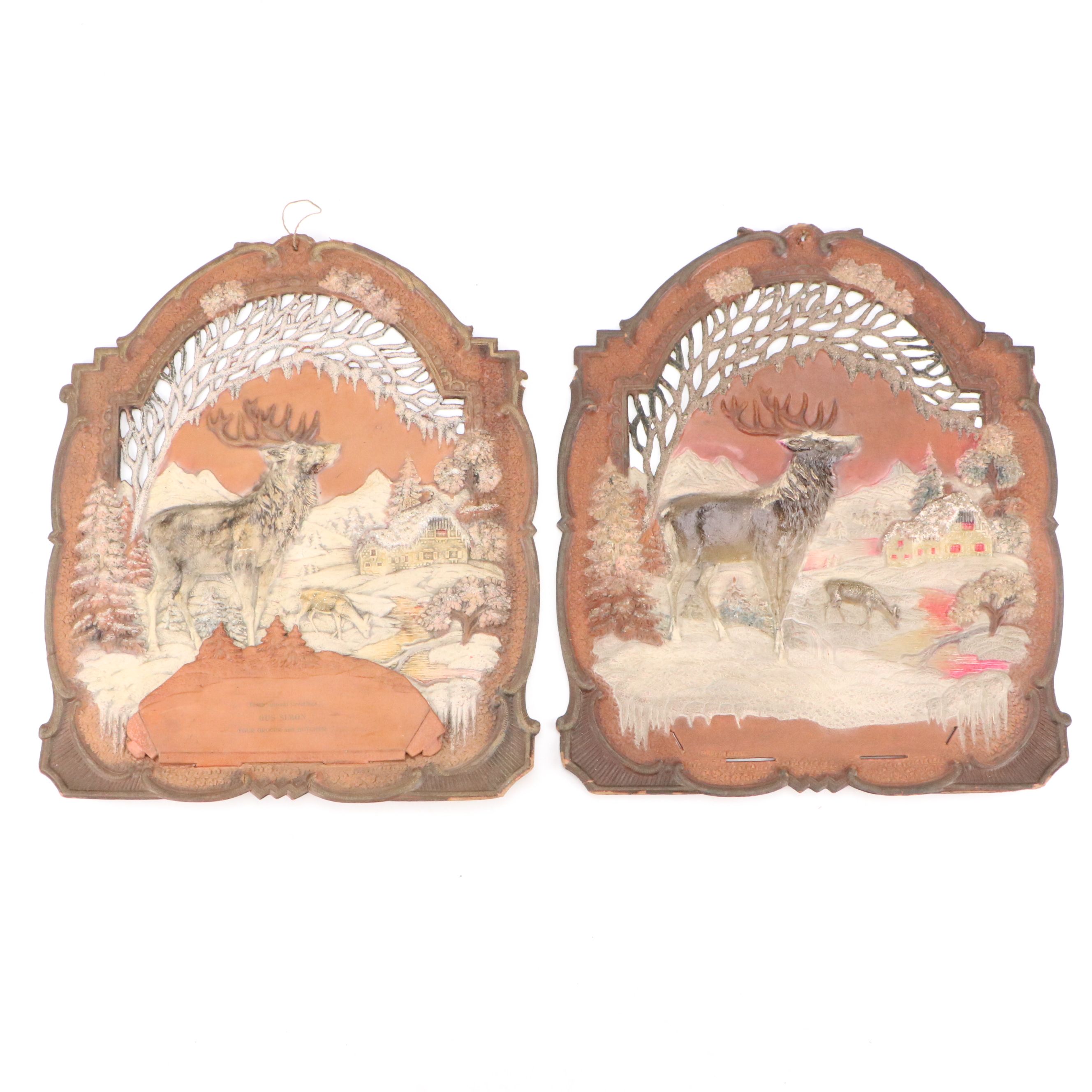 Bordered Boreal Reindeer Scene Leather Signs