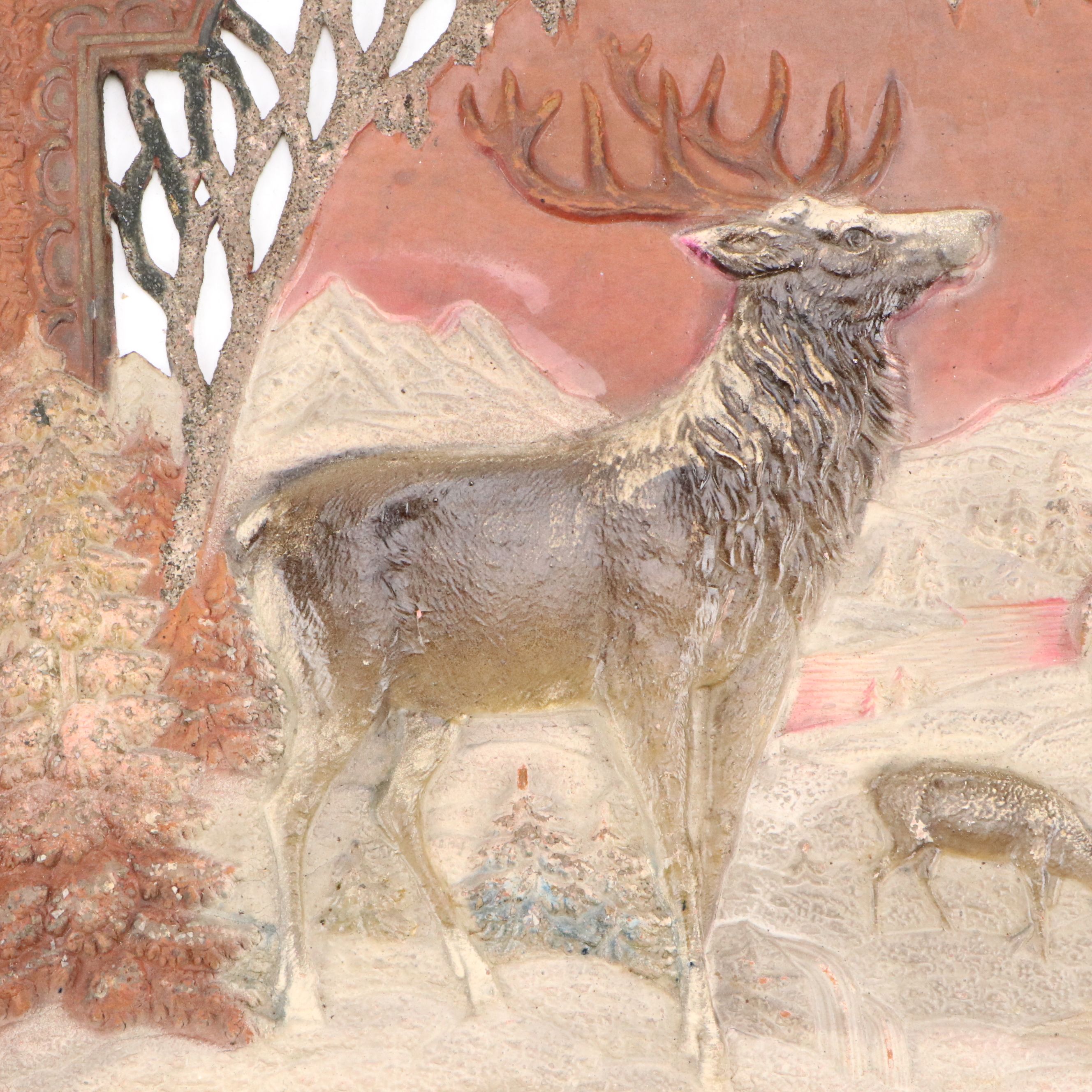 Bordered Boreal Reindeer Scene Leather Signs