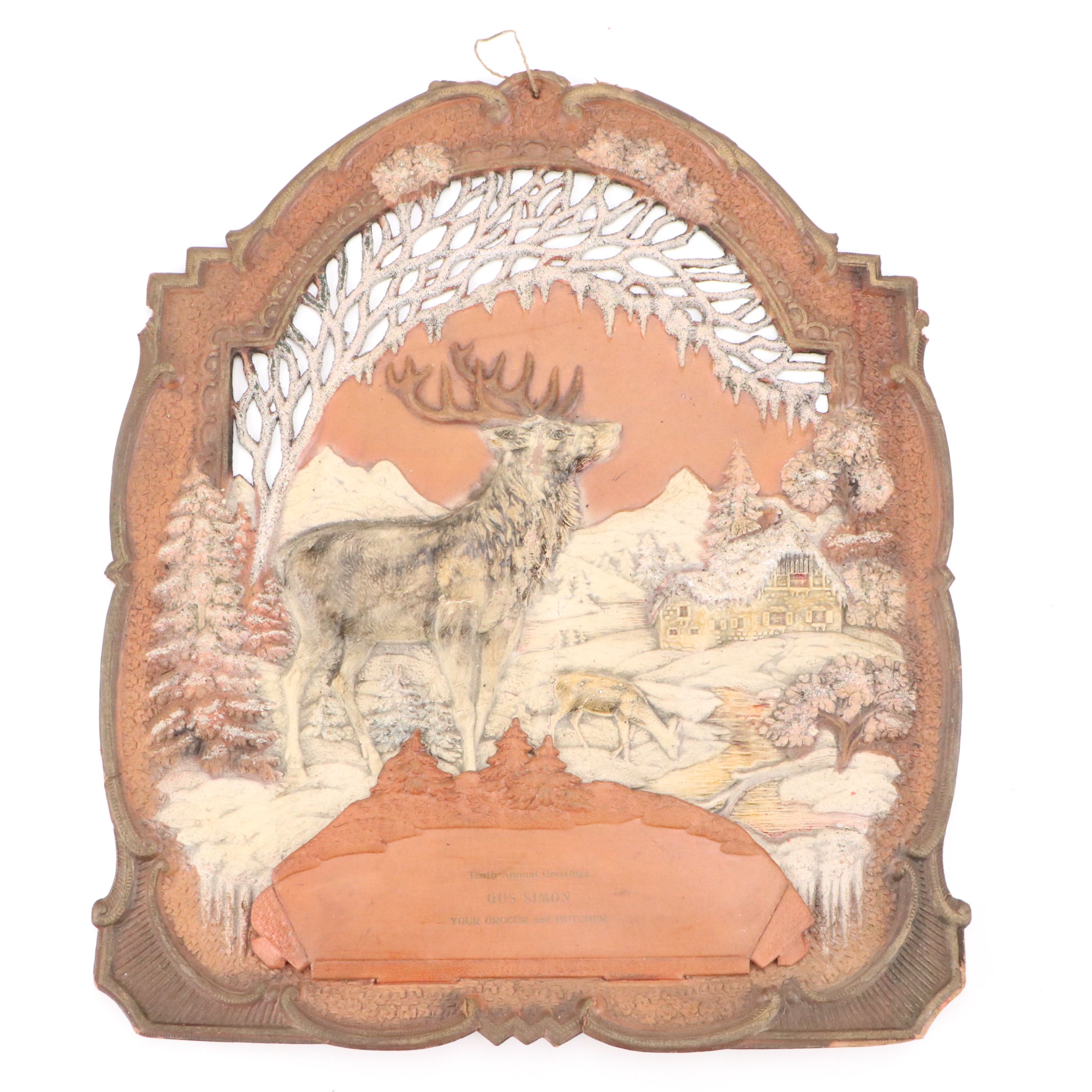 Bordered Boreal Reindeer Scene Leather Signs