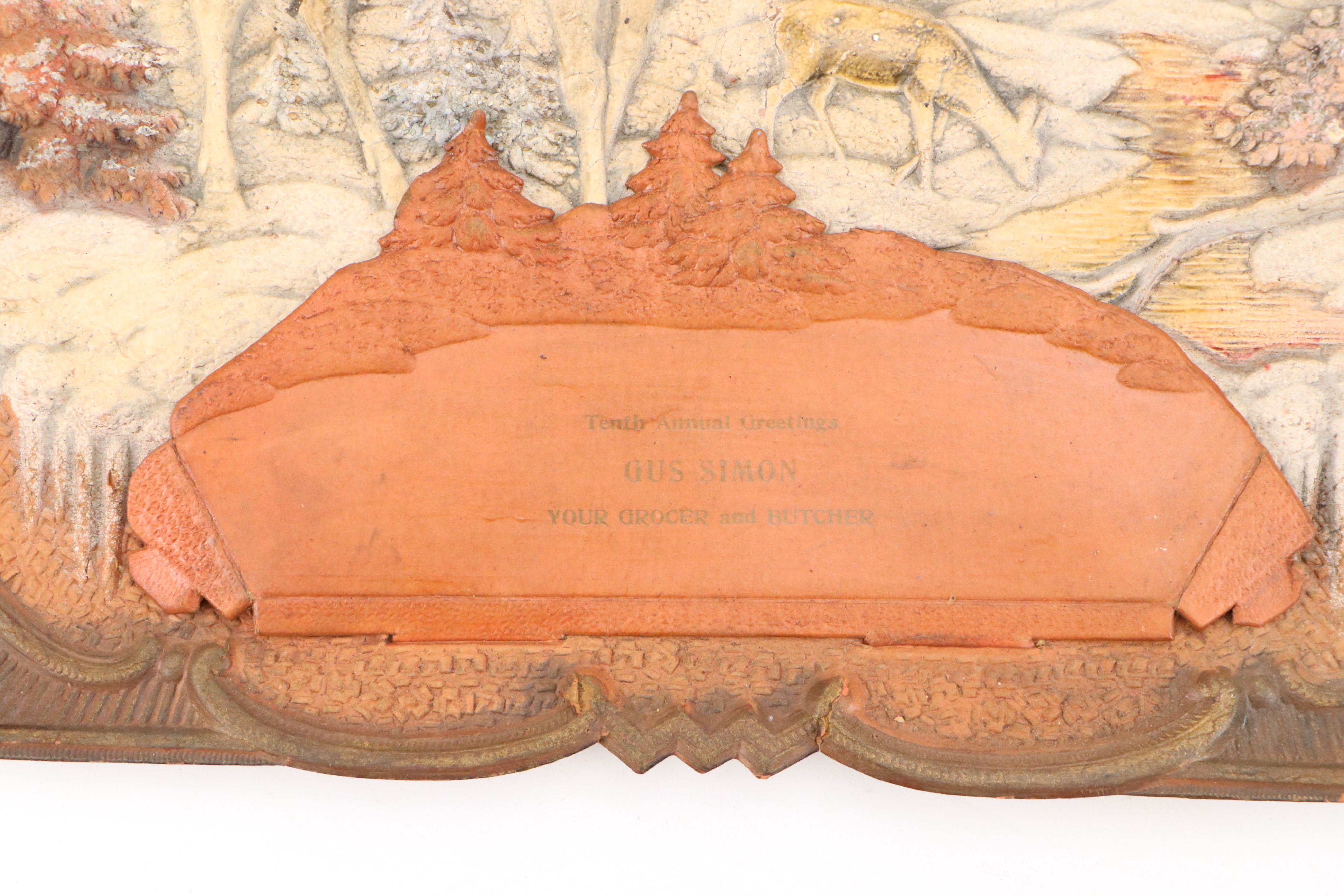 Bordered Boreal Reindeer Scene Leather Signs