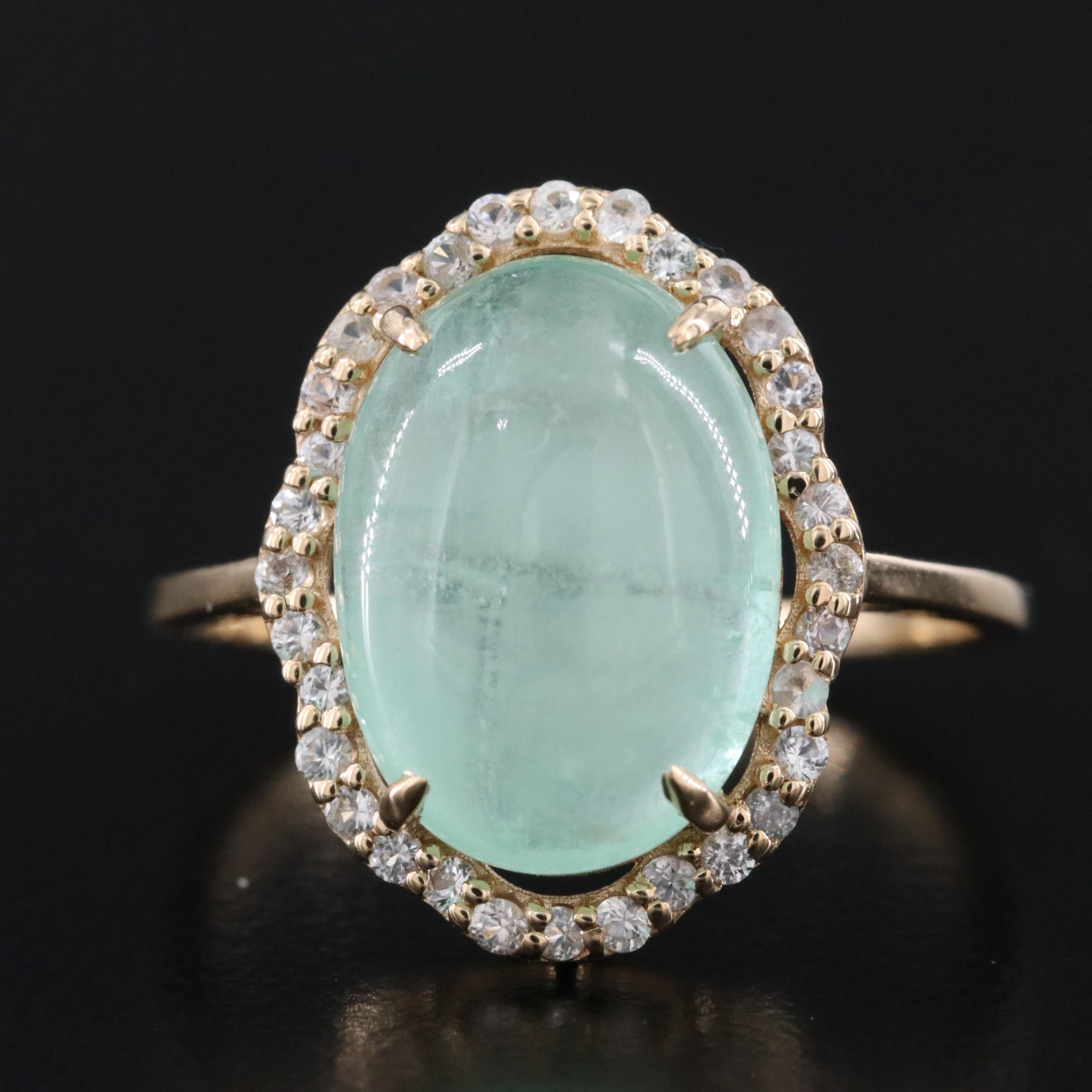 14K Green Beryl and White Sapphire Ring