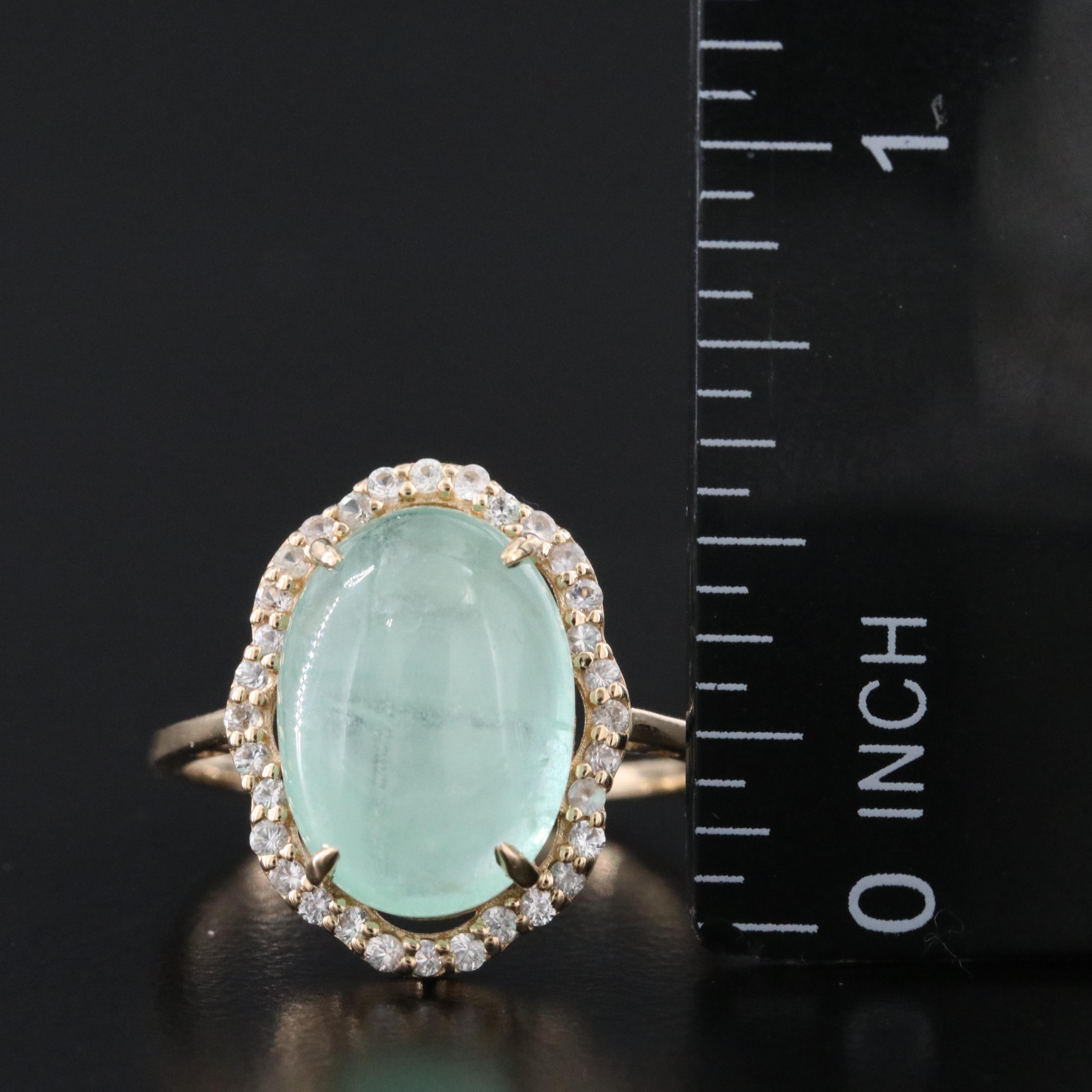 14K Green Beryl and White Sapphire Ring