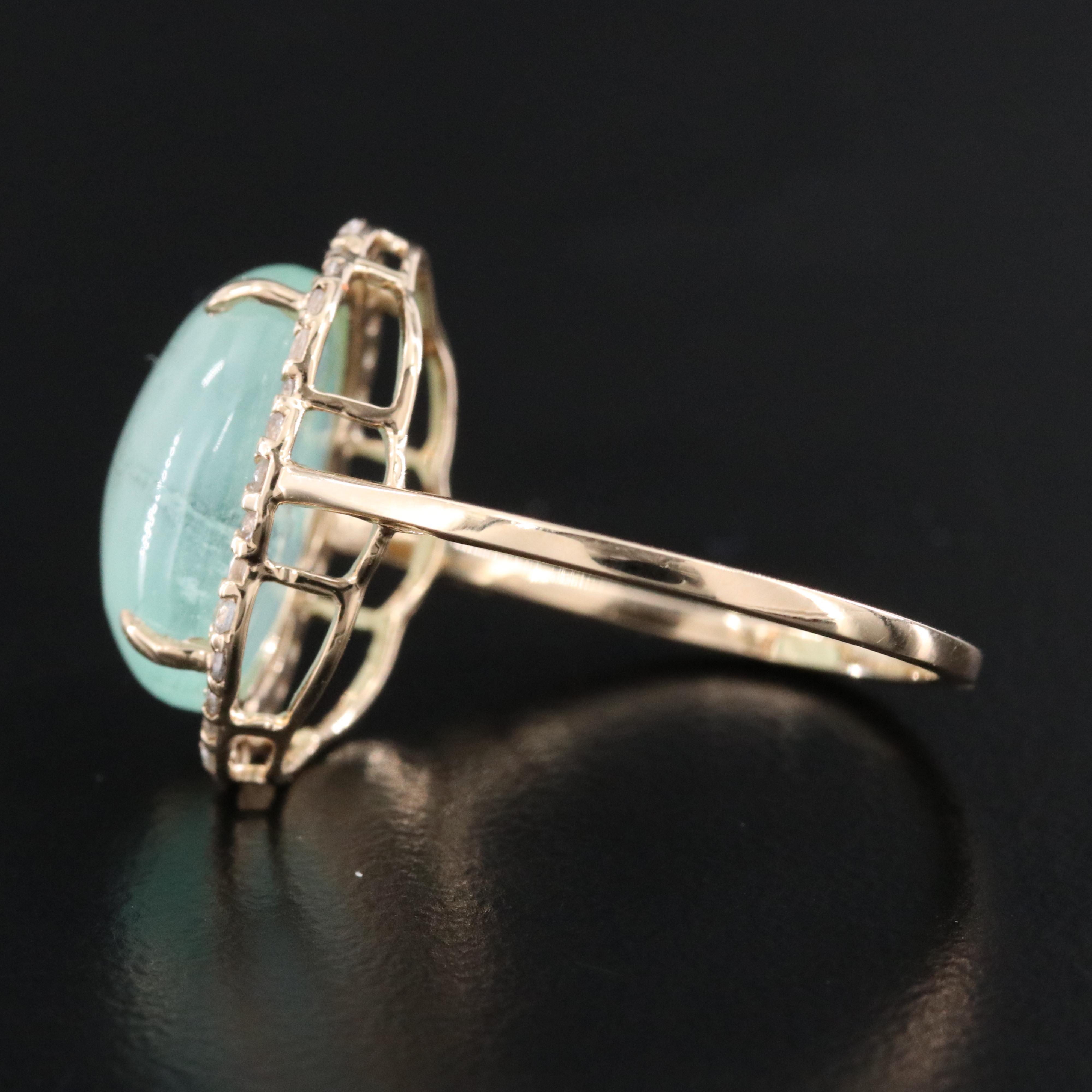 14K Green Beryl and White Sapphire Ring