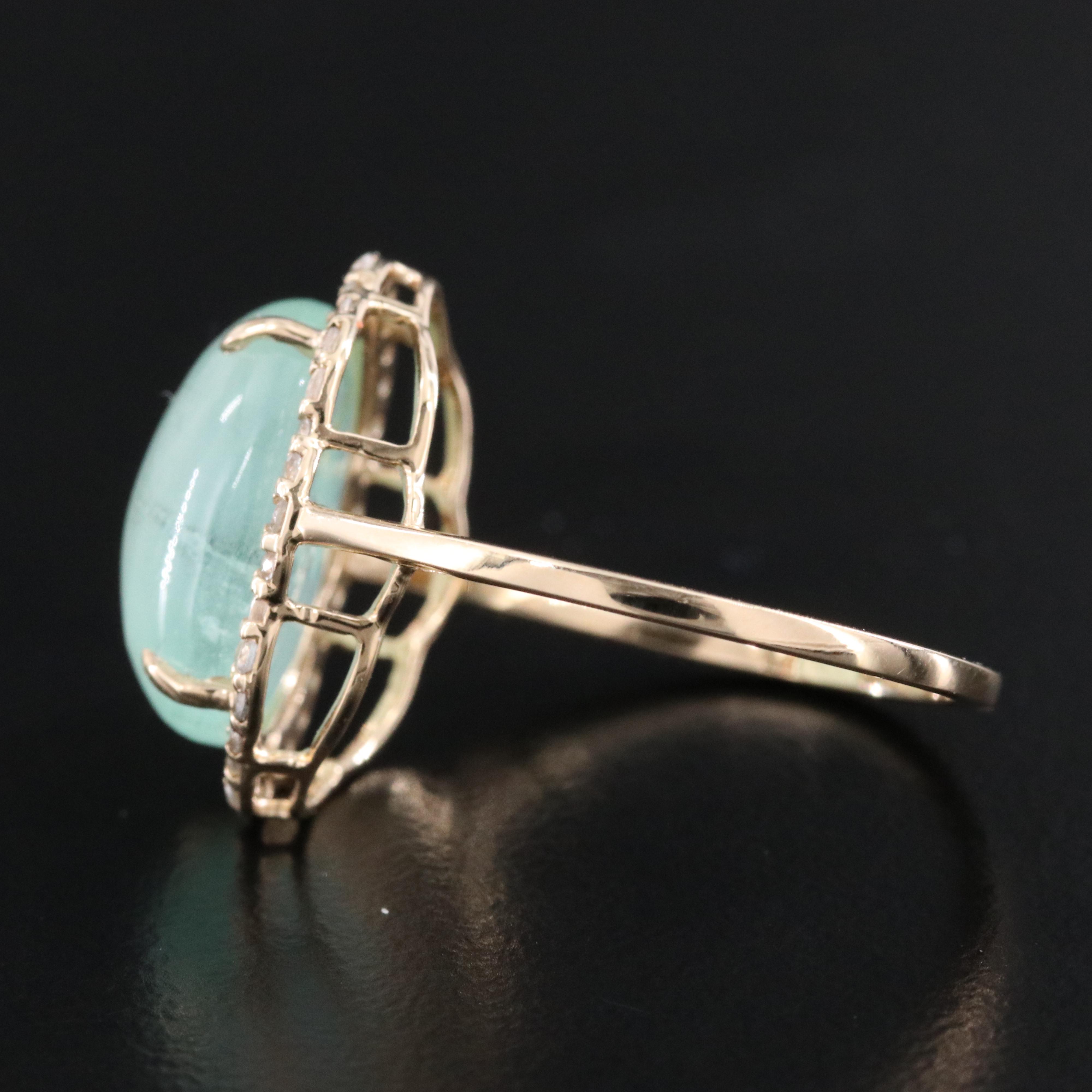 14K Green Beryl and White Sapphire Ring