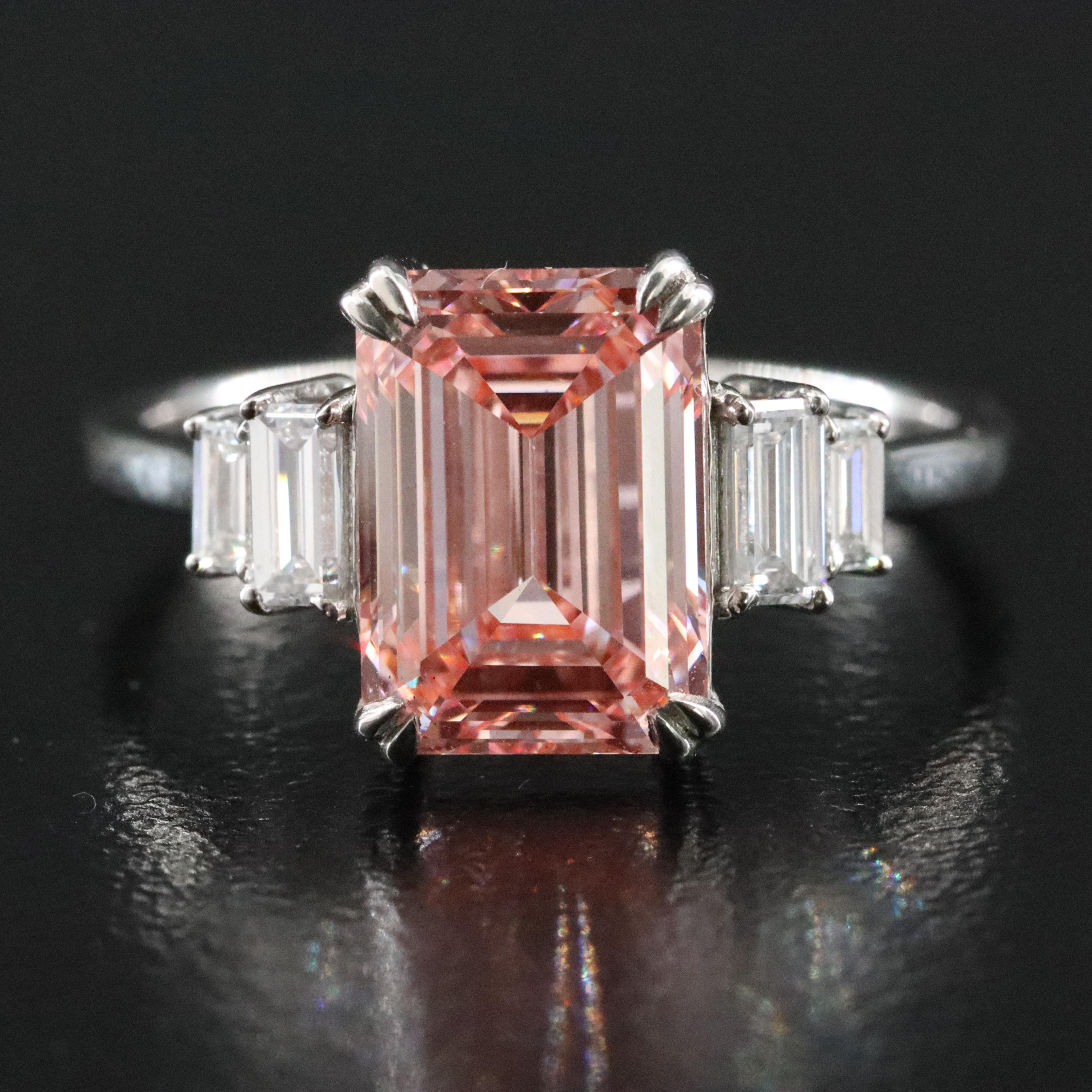 Platinum 3.38 CTW Lab Grown Diamond Ring with Fancy Pink Center and IGI Report