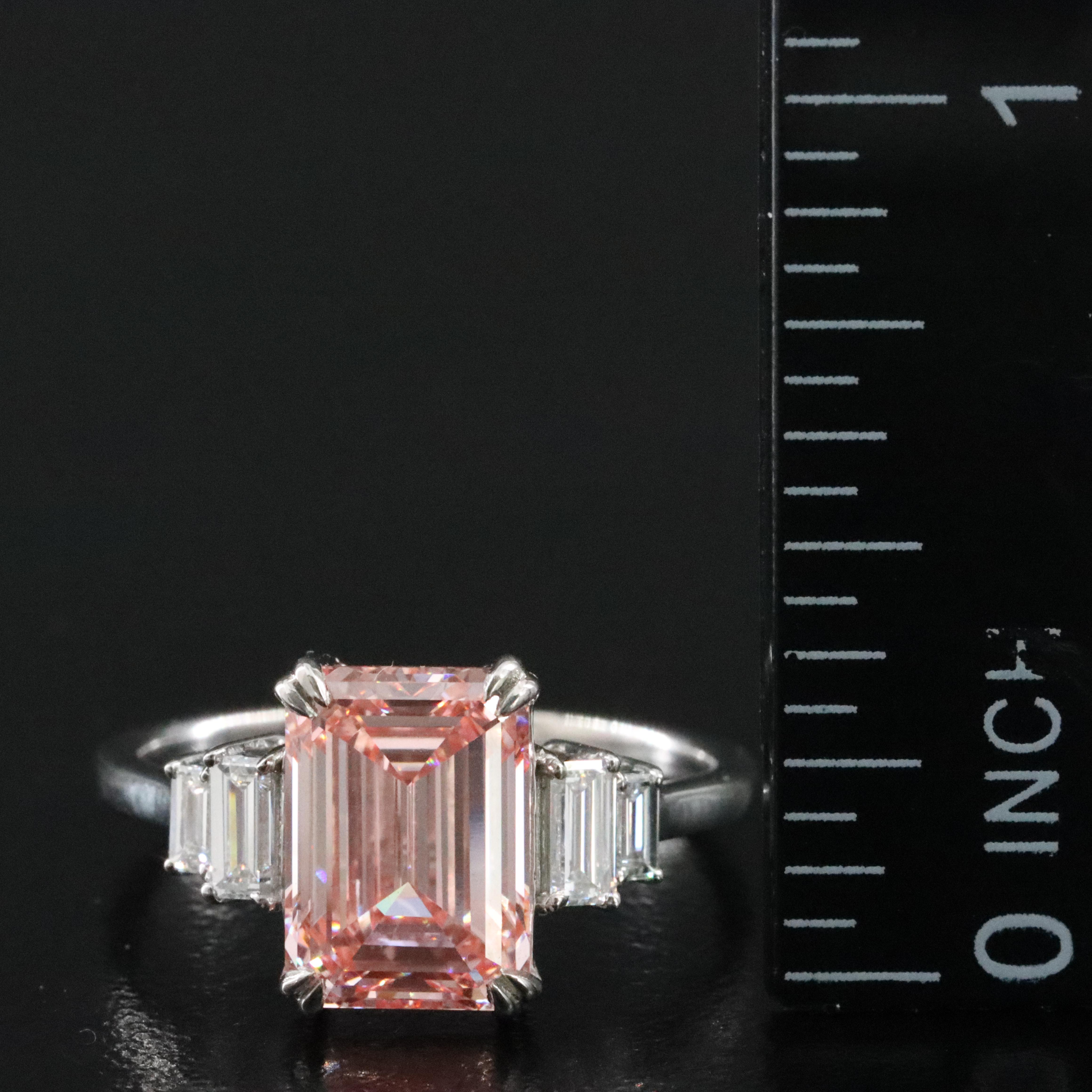 Platinum 3.38 CTW Lab Grown Diamond Ring with Fancy Pink Center and IGI Report