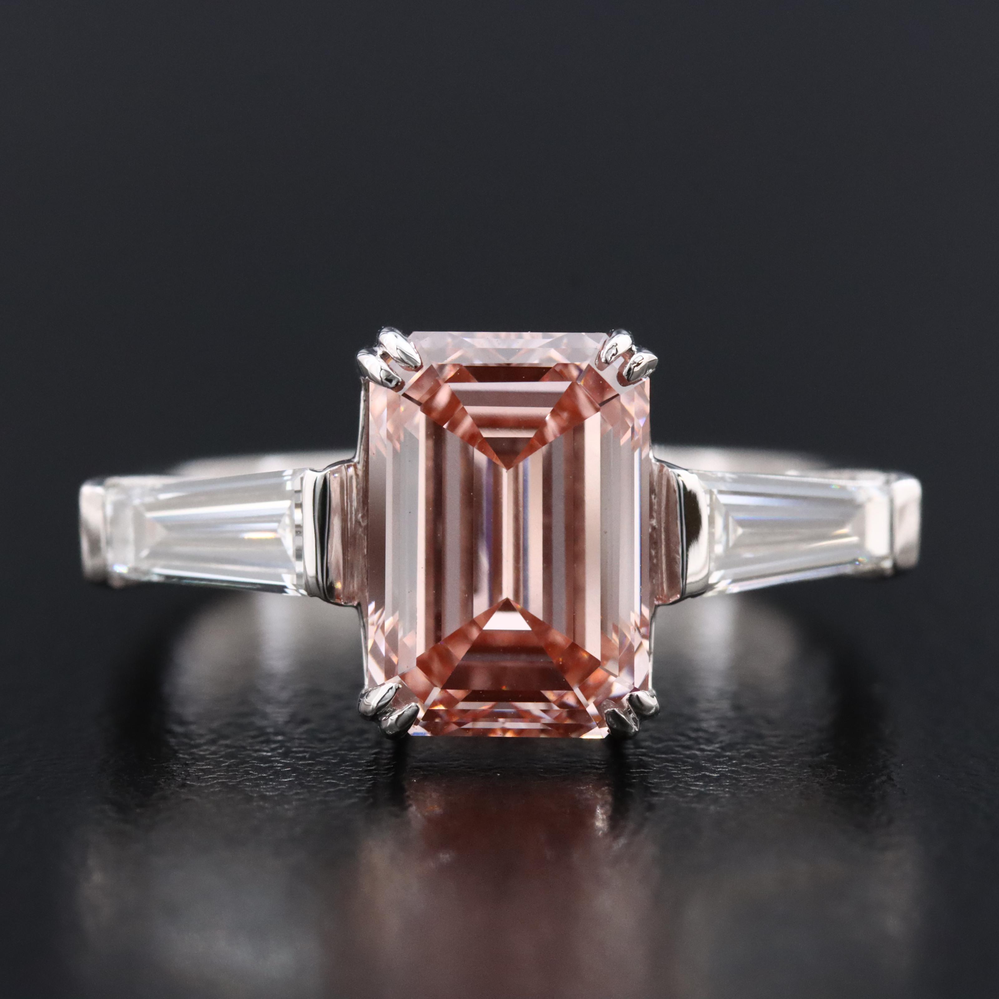 14K 3.57 CTW Lab Grown Diamond Ring with Fancy Pink Center and IGI Report