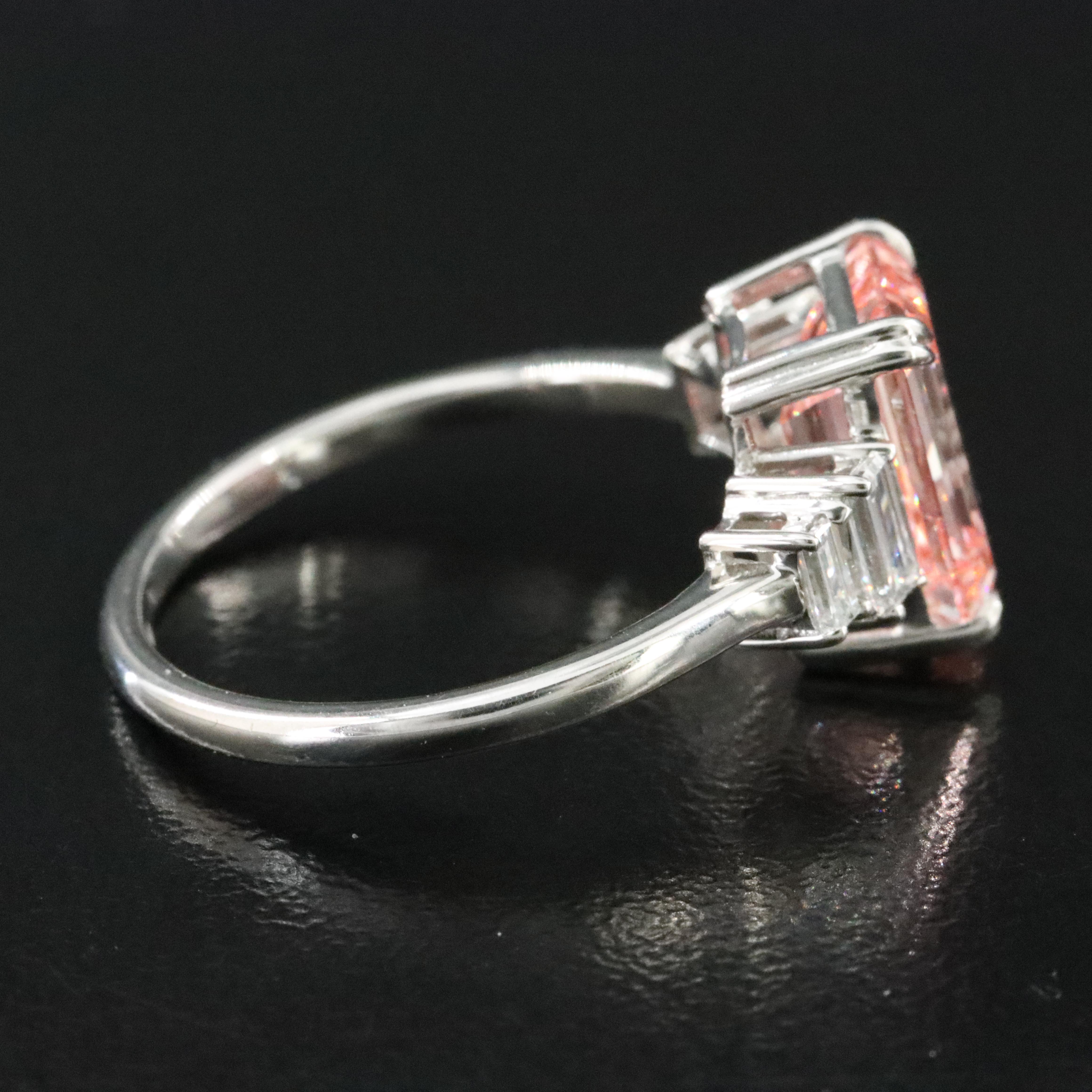 Platinum 3.38 CTW Lab Grown Diamond Ring with Fancy Pink Center and IGI Report