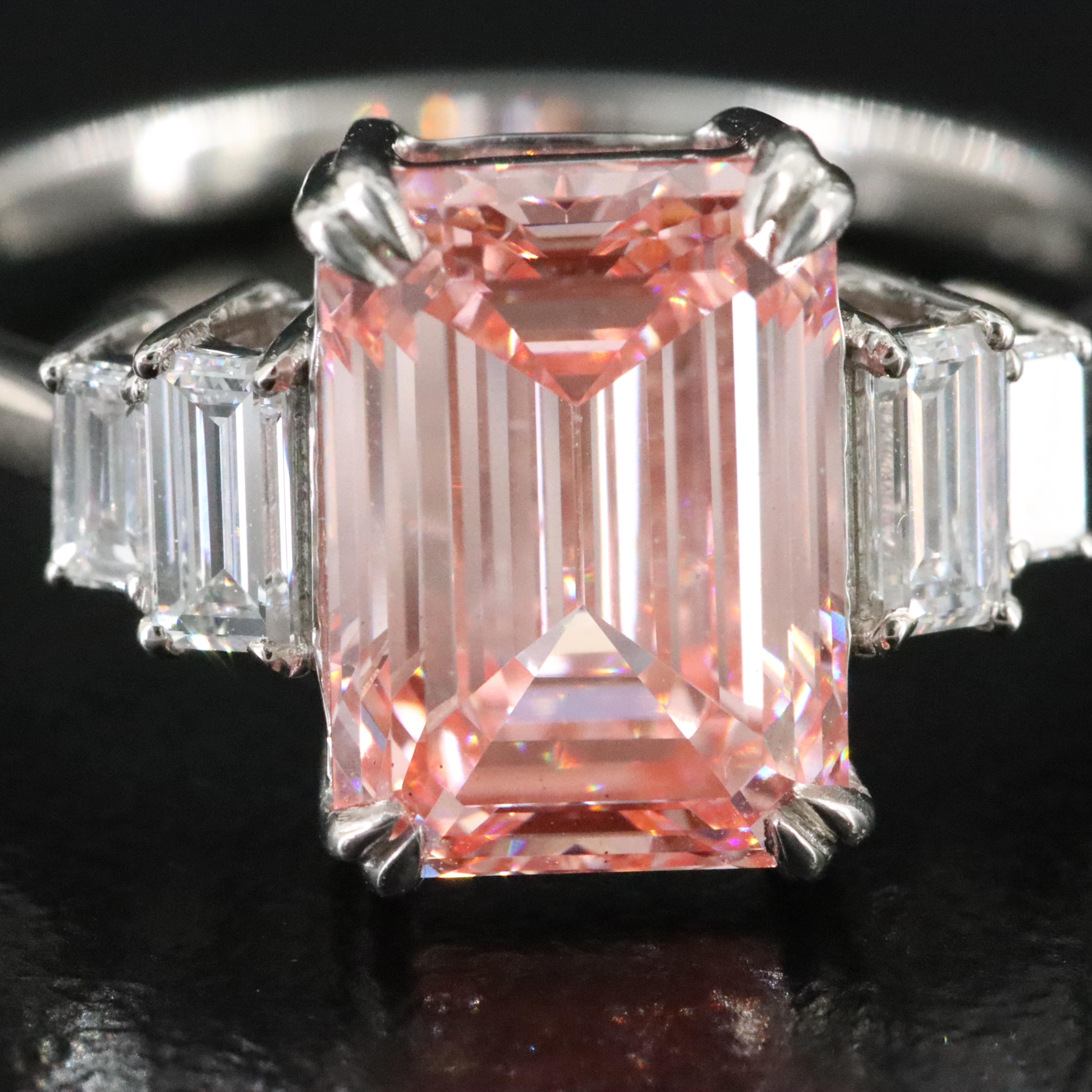 Platinum 3.38 CTW Lab Grown Diamond Ring with Fancy Pink Center and IGI Report