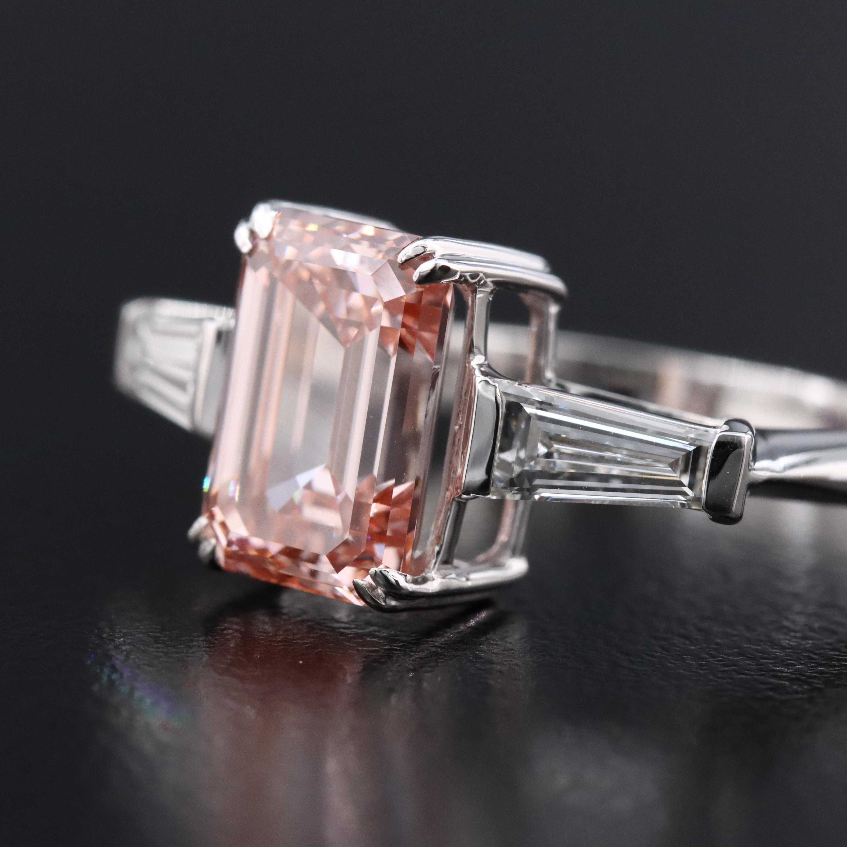 14K 3.57 CTW Lab Grown Diamond Ring with Fancy Pink Center and IGI Report