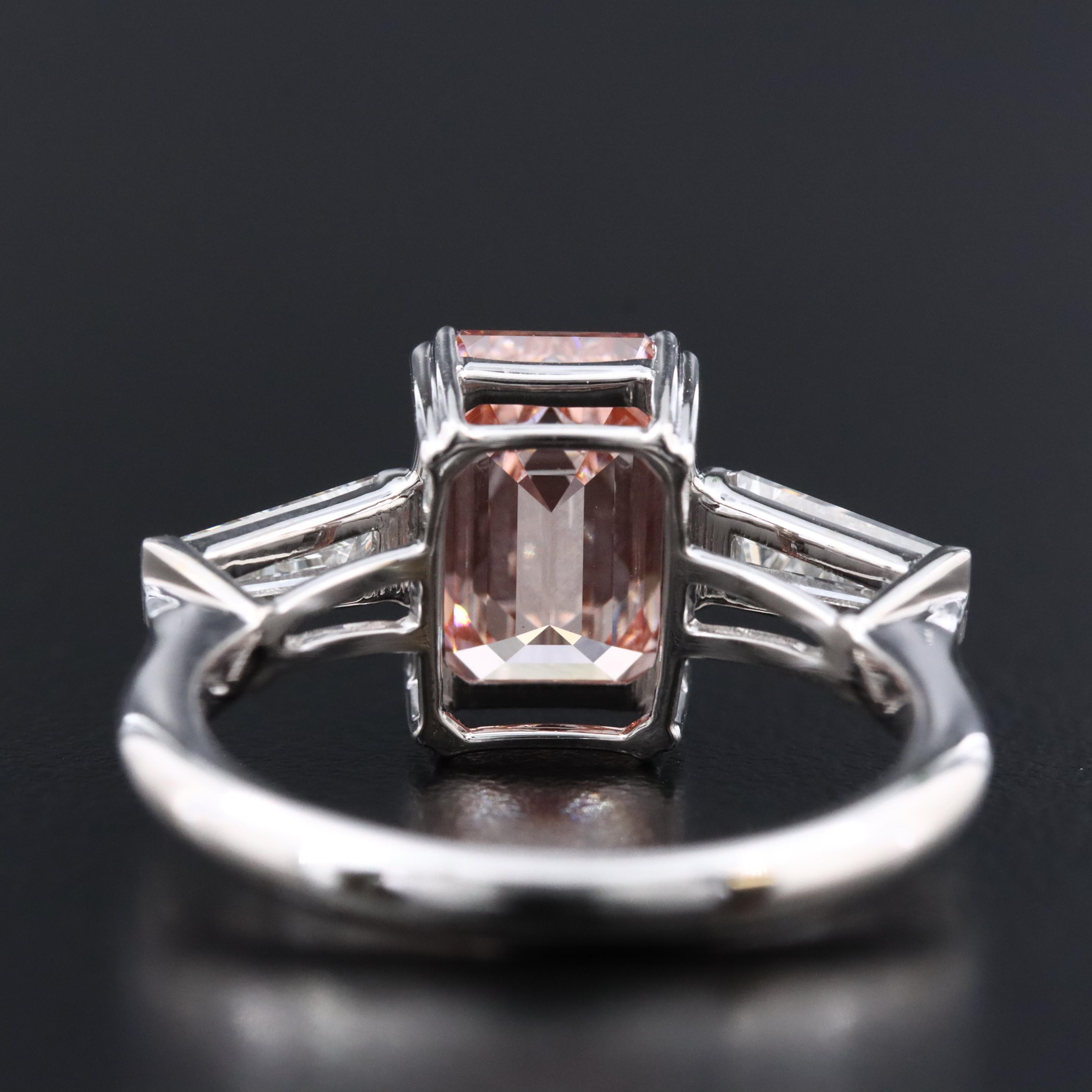 14K 3.57 CTW Lab Grown Diamond Ring with Fancy Pink Center and IGI Report