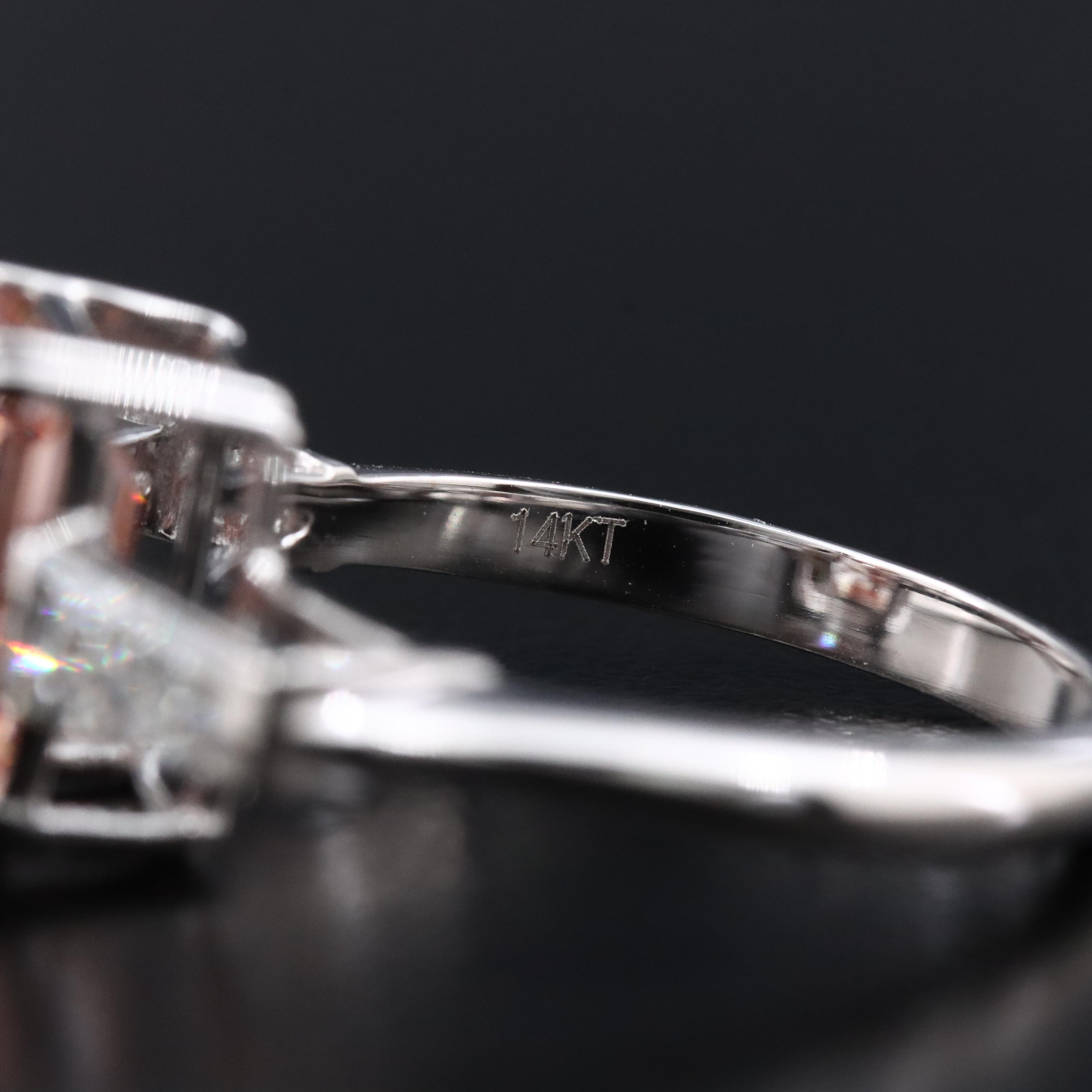 14K 3.57 CTW Lab Grown Diamond Ring with Fancy Pink Center and IGI Report