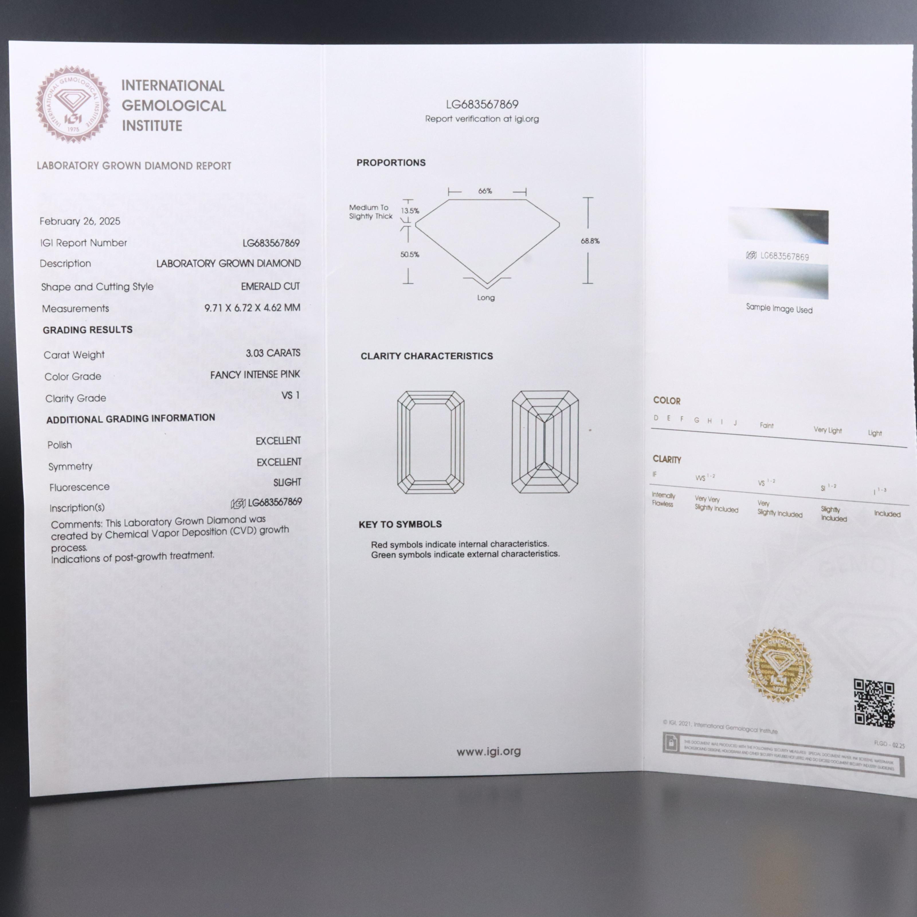 14K 3.57 CTW Lab Grown Diamond Ring with Fancy Pink Center and IGI Report