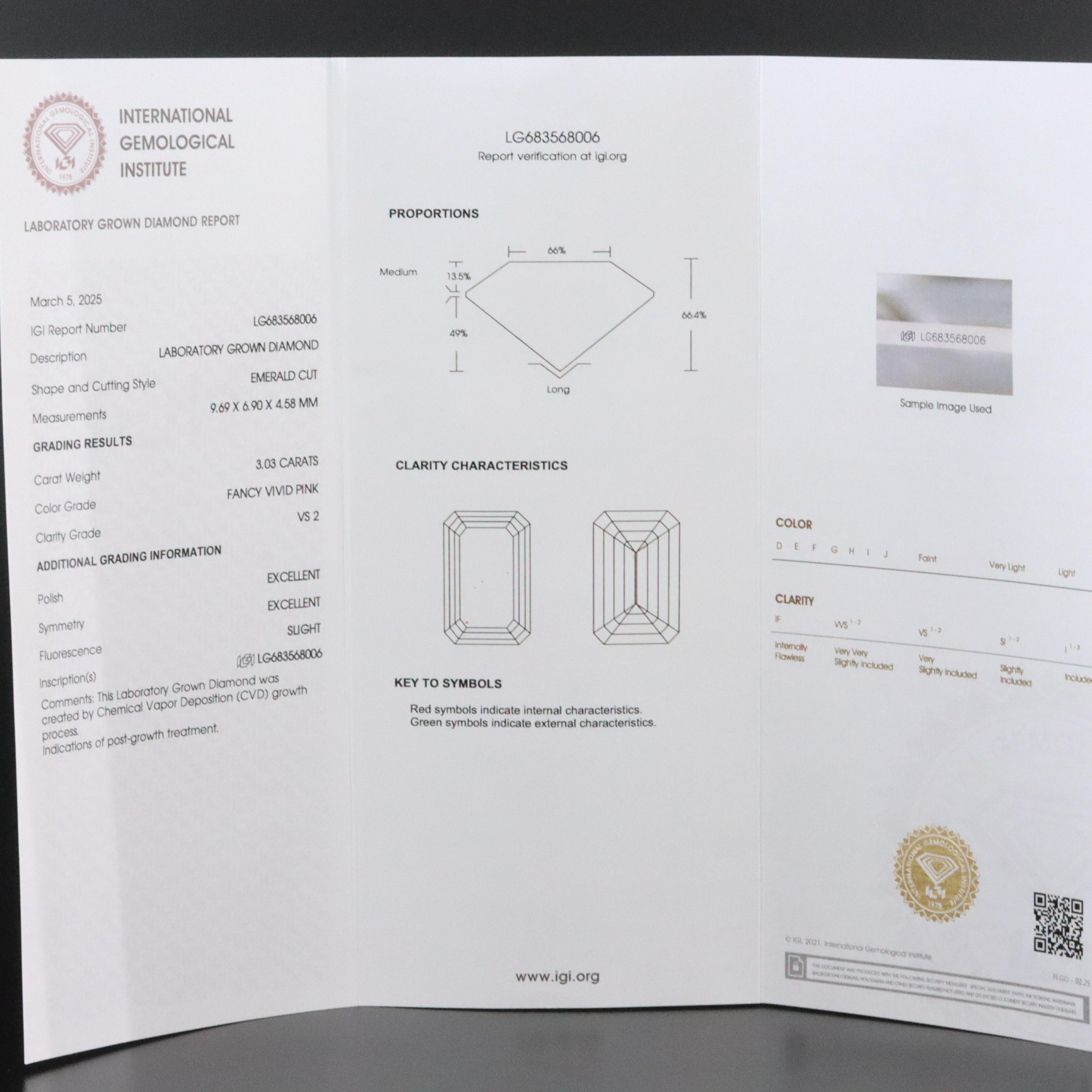 Platinum 3.38 CTW Lab Grown Diamond Ring with Fancy Pink Center and IGI Report