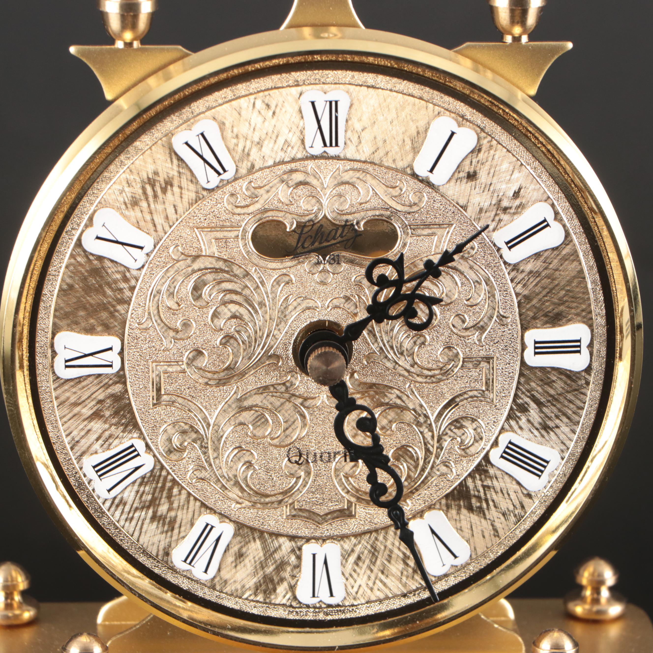 Schatz Brass Rotating Pendulum 400-Day Anniversary Clock with Glass Cloche