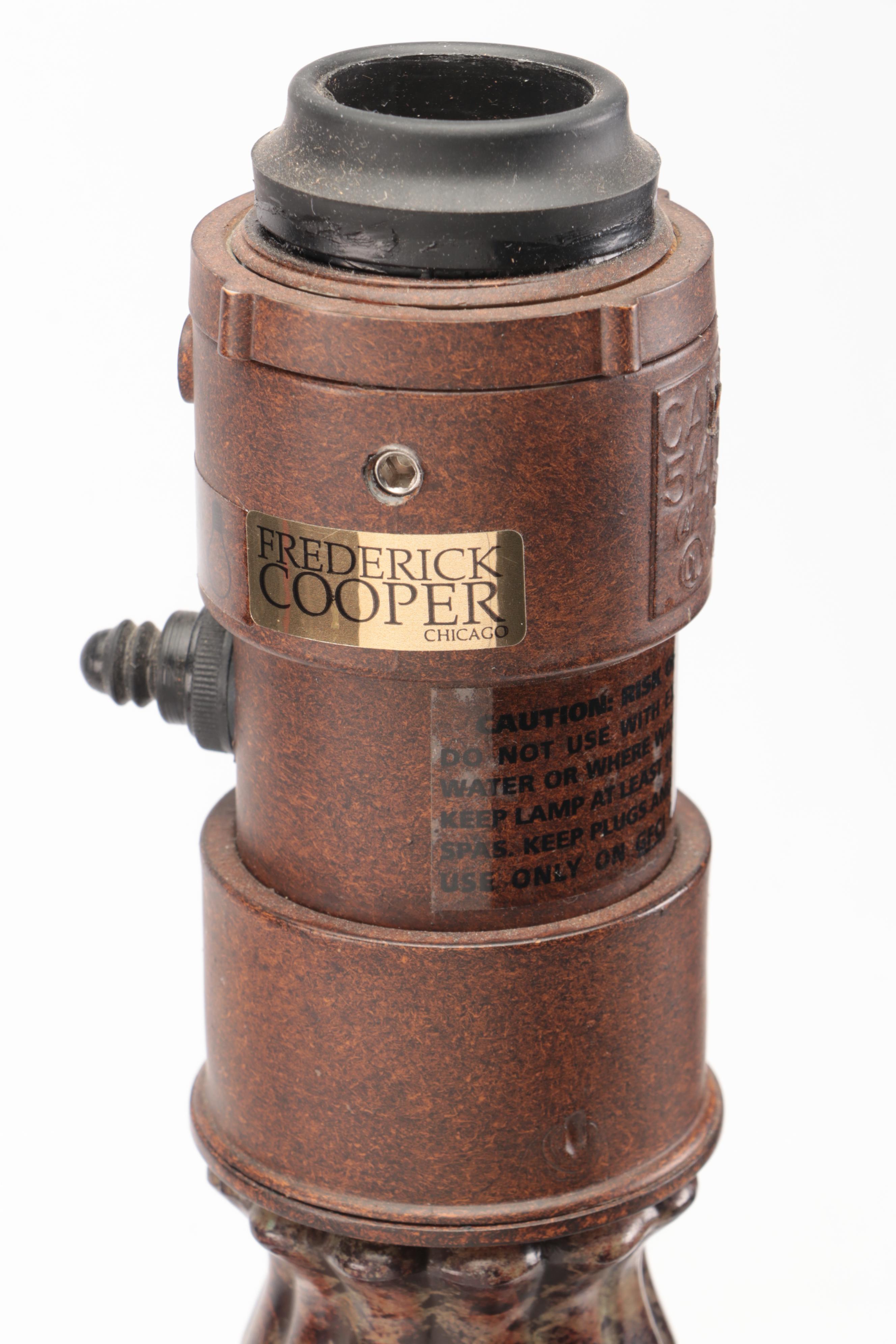 Pair of Frederick Cooper Faux Marbled Metal Lattice Torchère Table Lamps