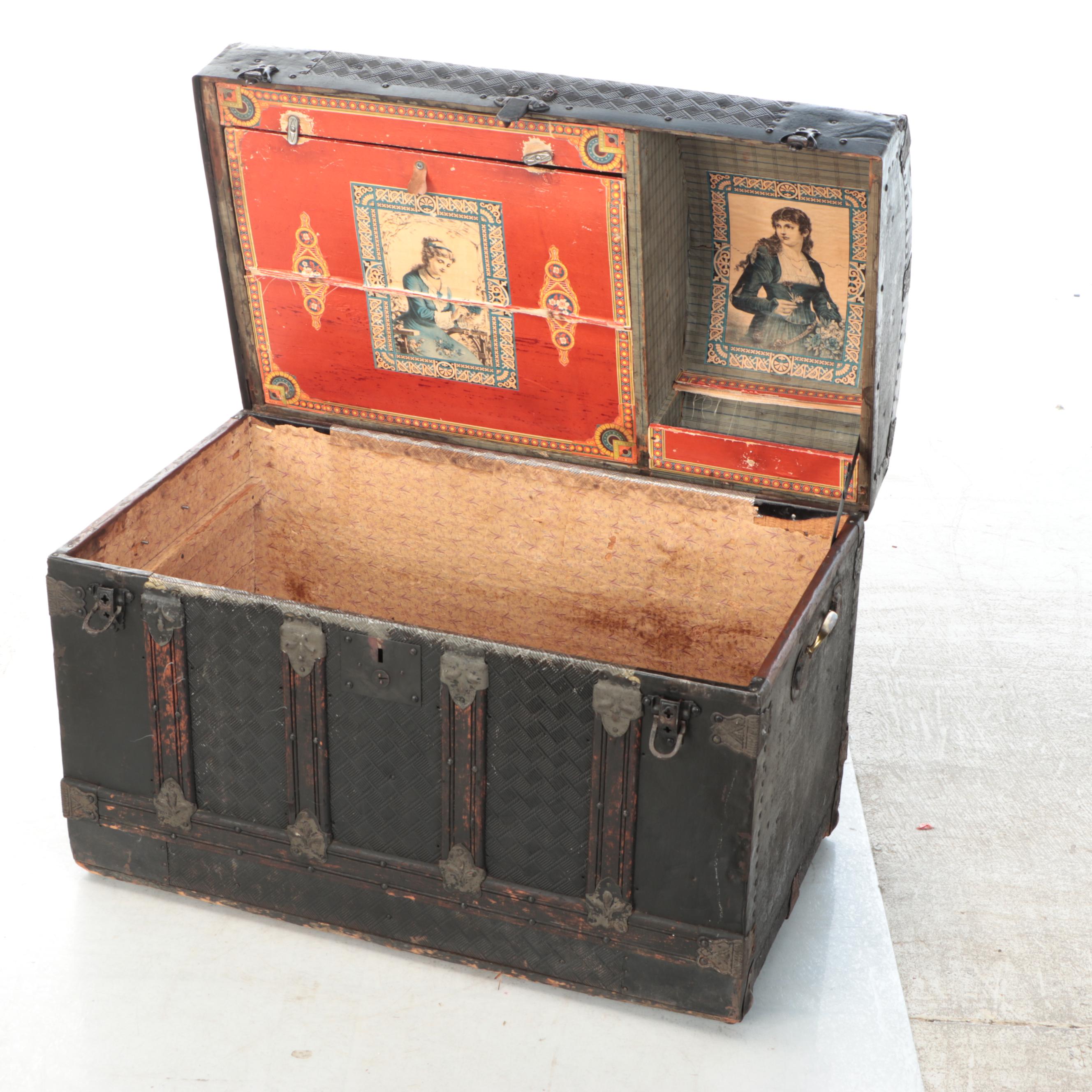 Steamer Trunk with Decorative Paper Interior, Late 19th/Early 20th Century