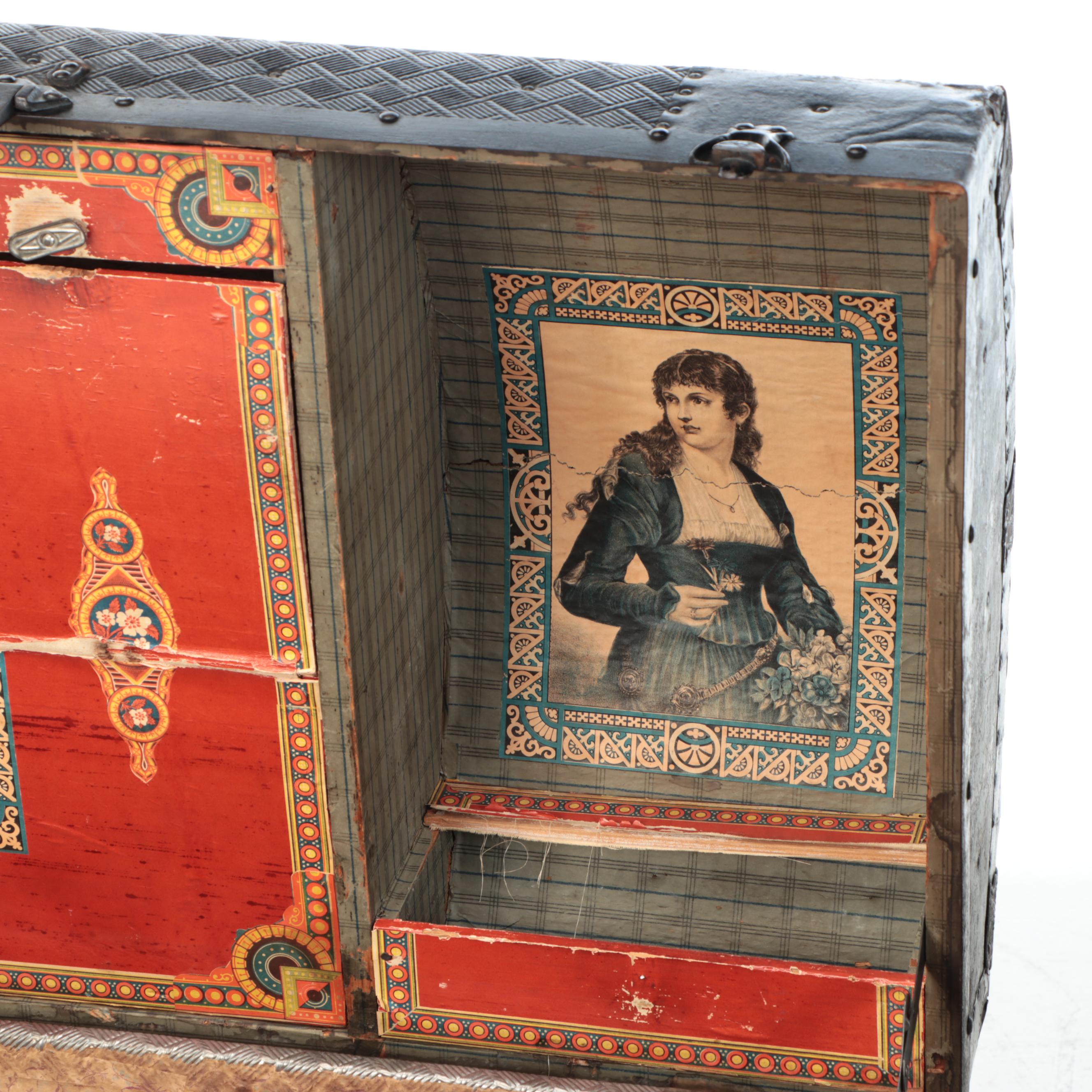 Steamer Trunk with Decorative Paper Interior, Late 19th/Early 20th Century