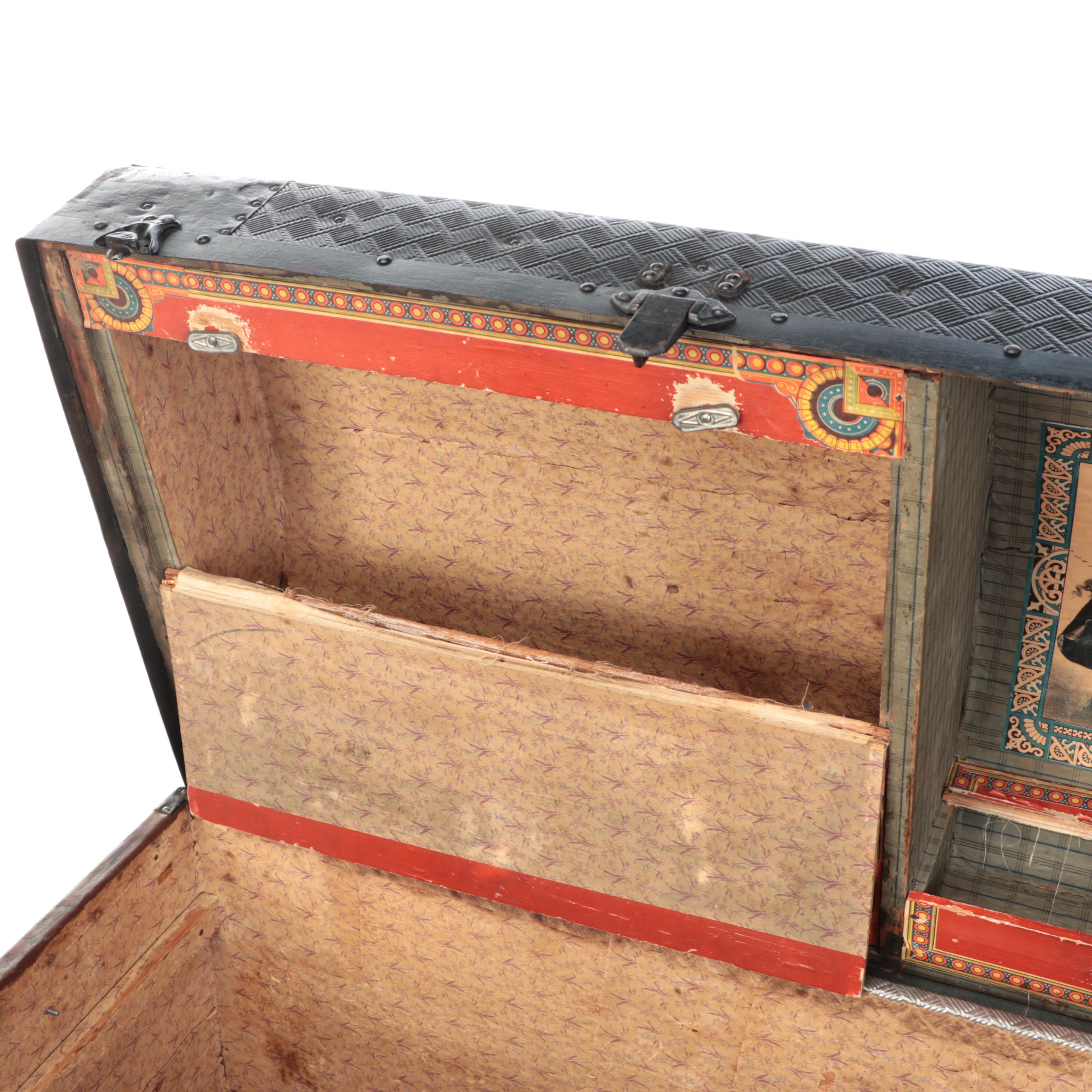 Steamer Trunk with Decorative Paper Interior, Late 19th/Early 20th Century