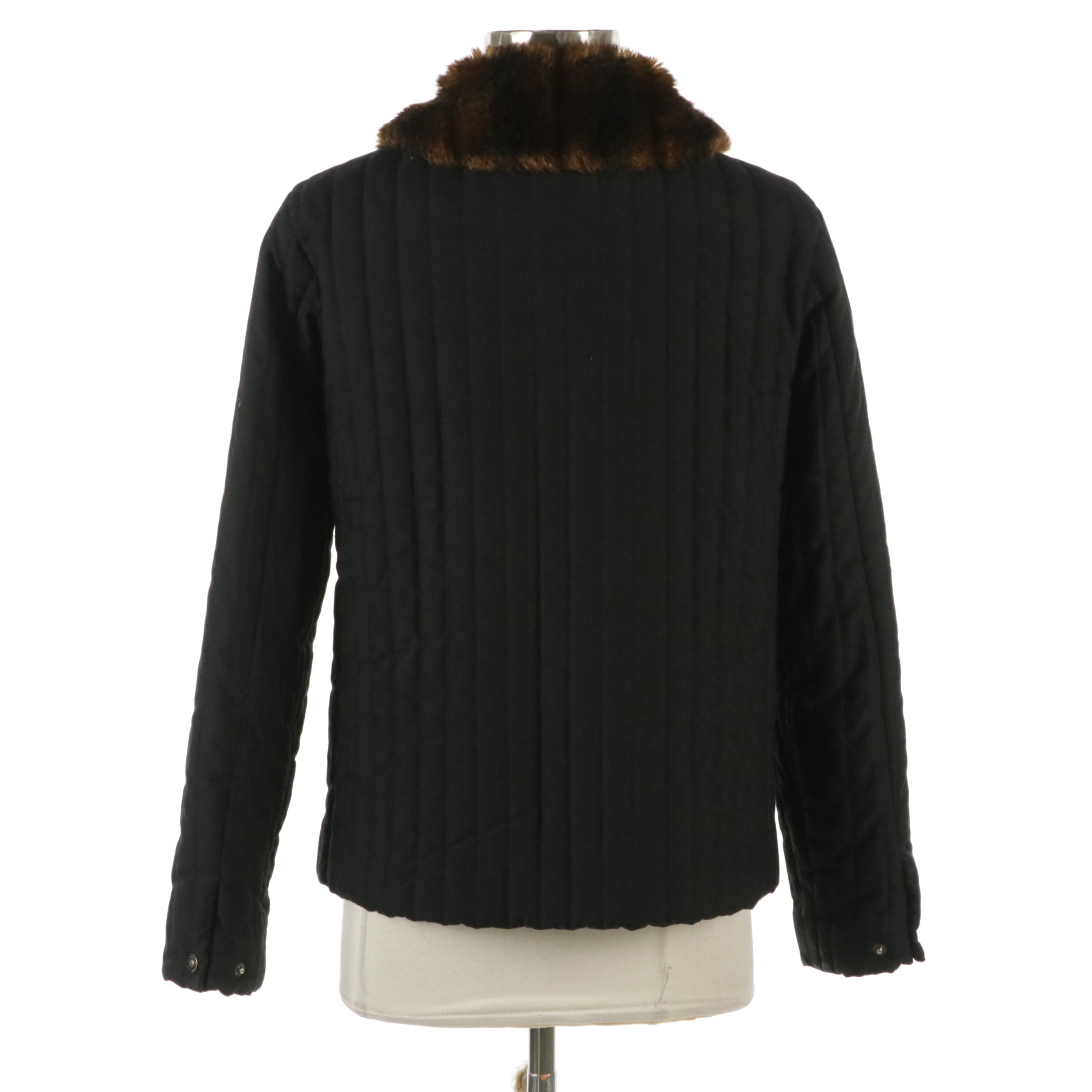 Lauren Ralph Lauren Vertical Quilted Polyester Jacket with Faux Fur Collar