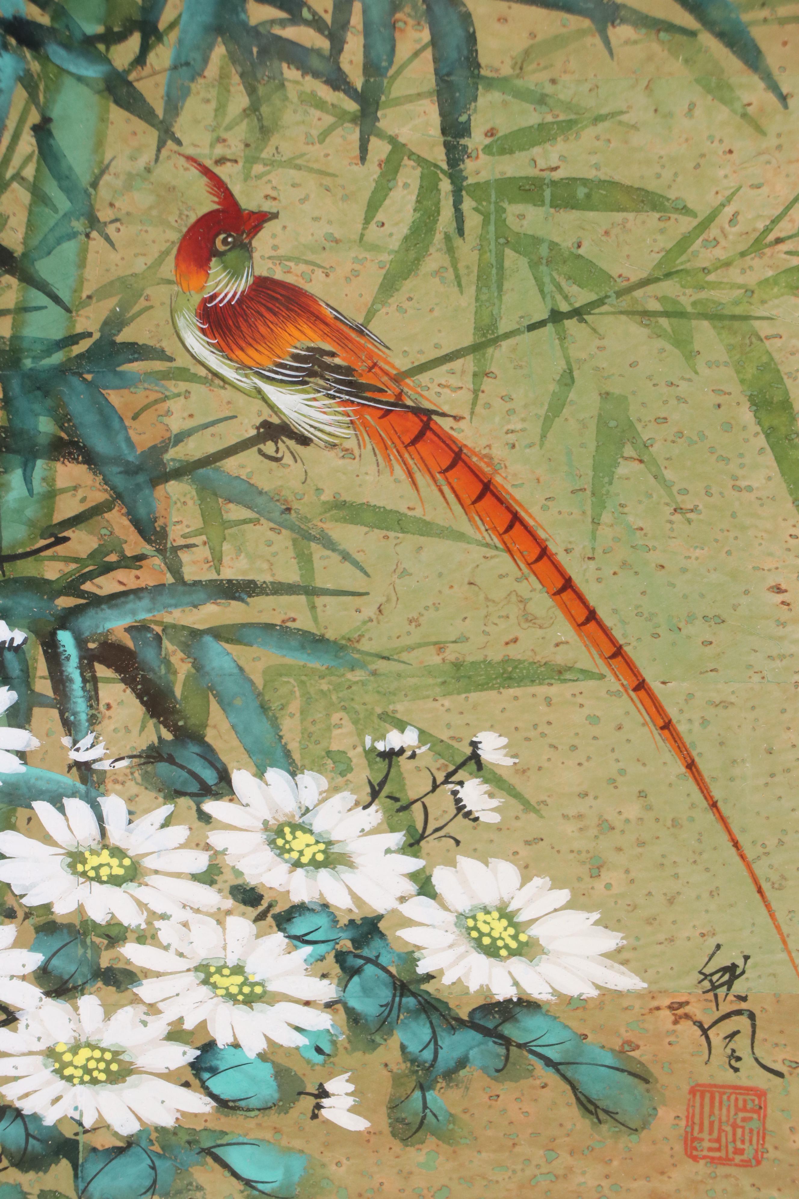 Set of Two Huaniaohua (Bird and Flower) Watercolor Paintings, 20th Century