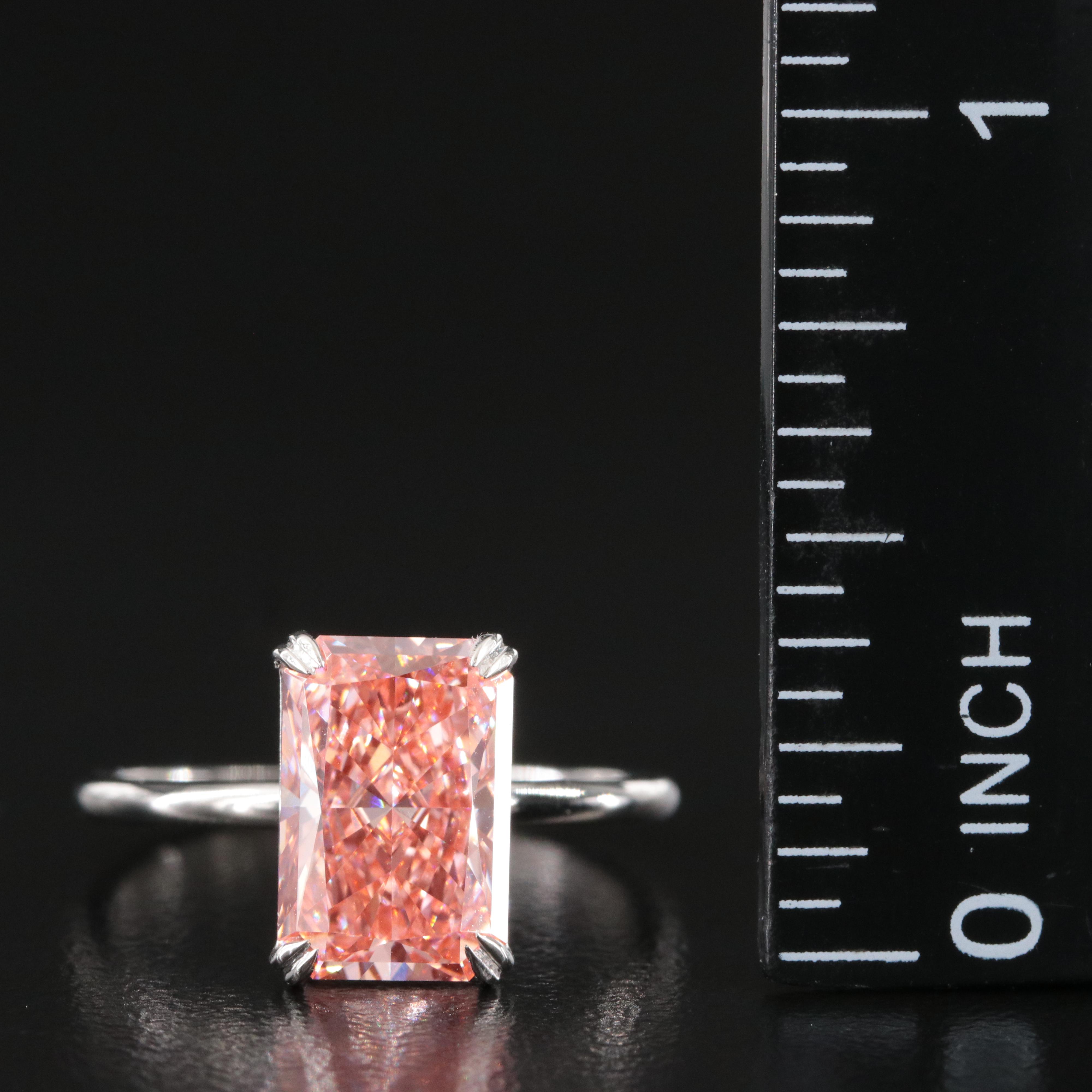 Platinum 3.03 CT Lab Grown Fancy Pink Diamond Solitaire Ring with IGI Report