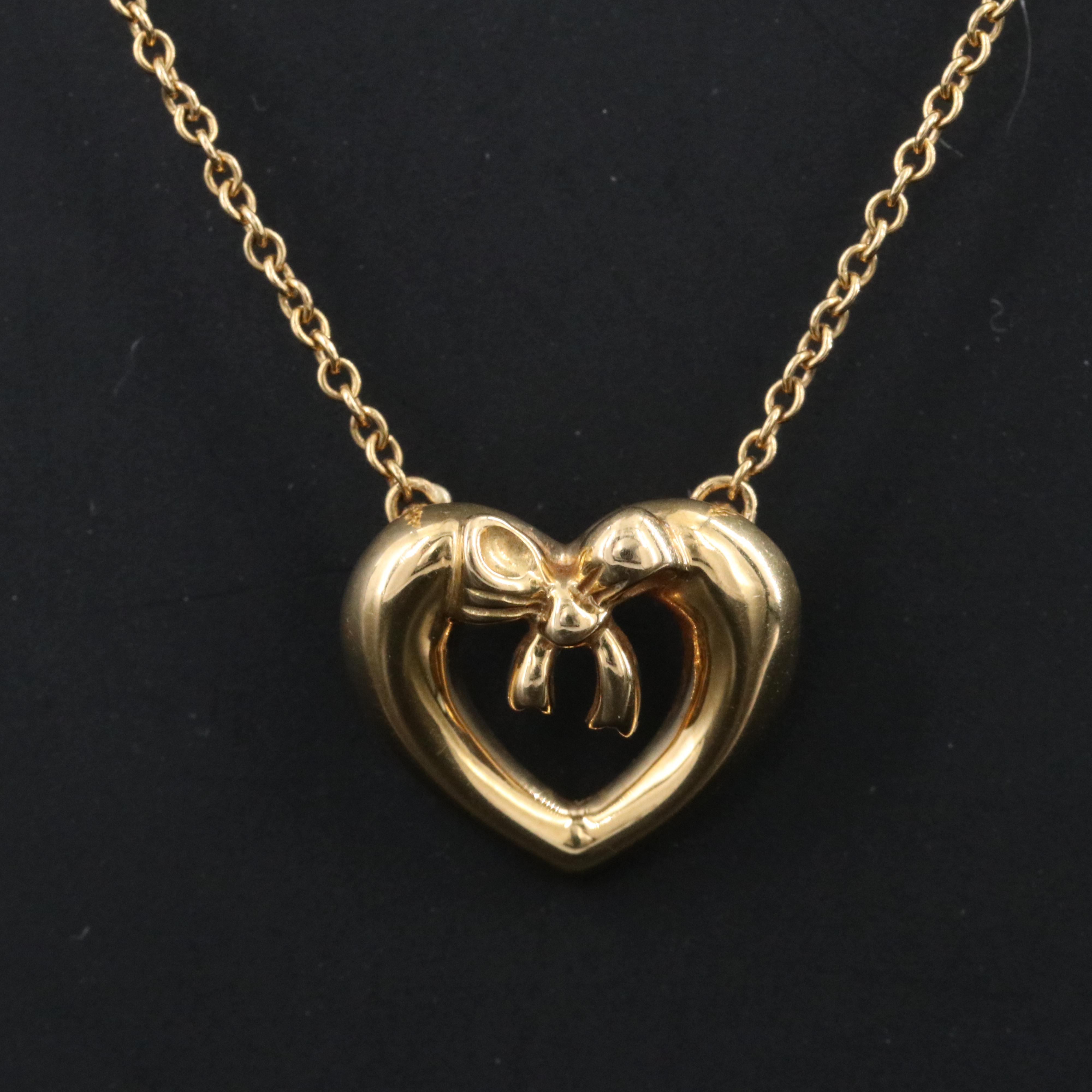 Tiffany & Co. 18K Ribbon Bow Heart Necklace