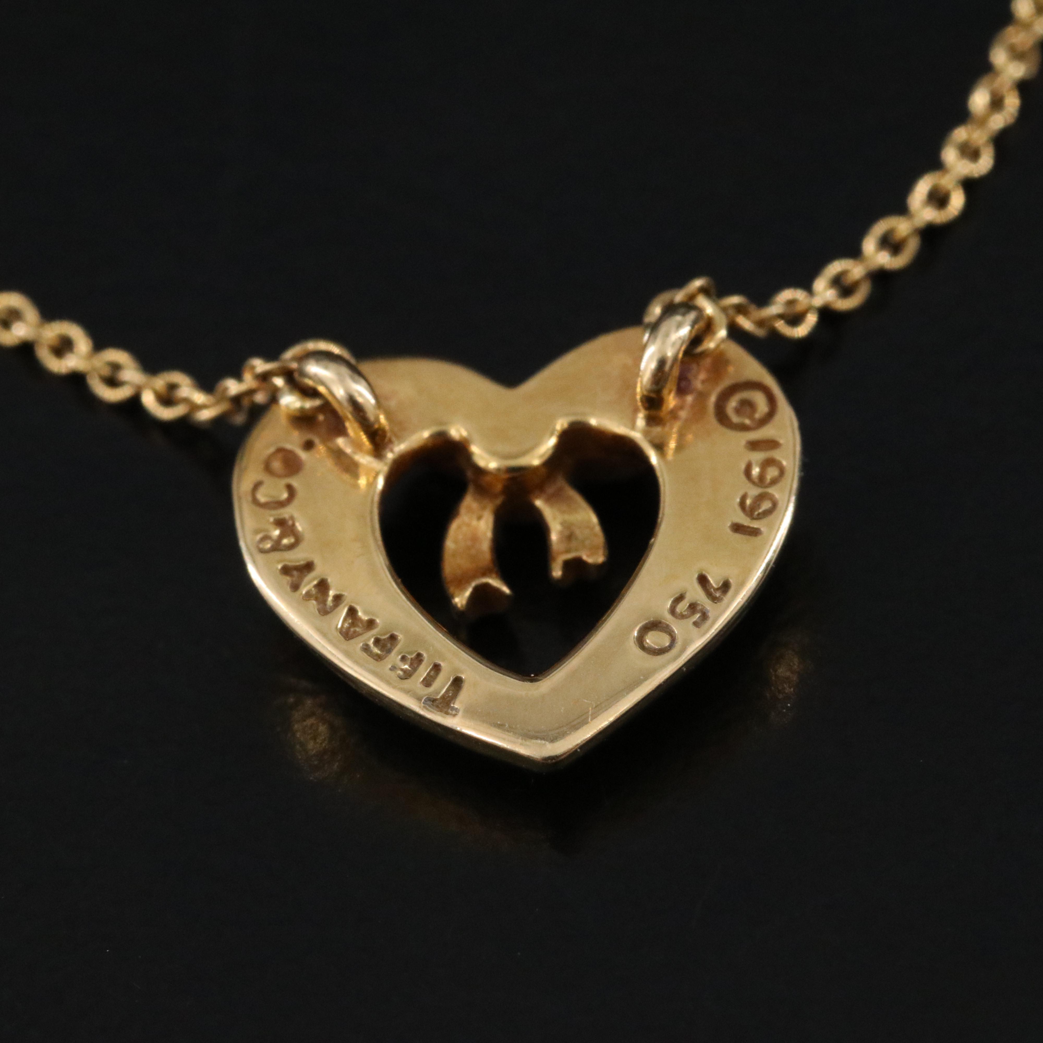 Tiffany & Co. 18K Ribbon Bow Heart Necklace