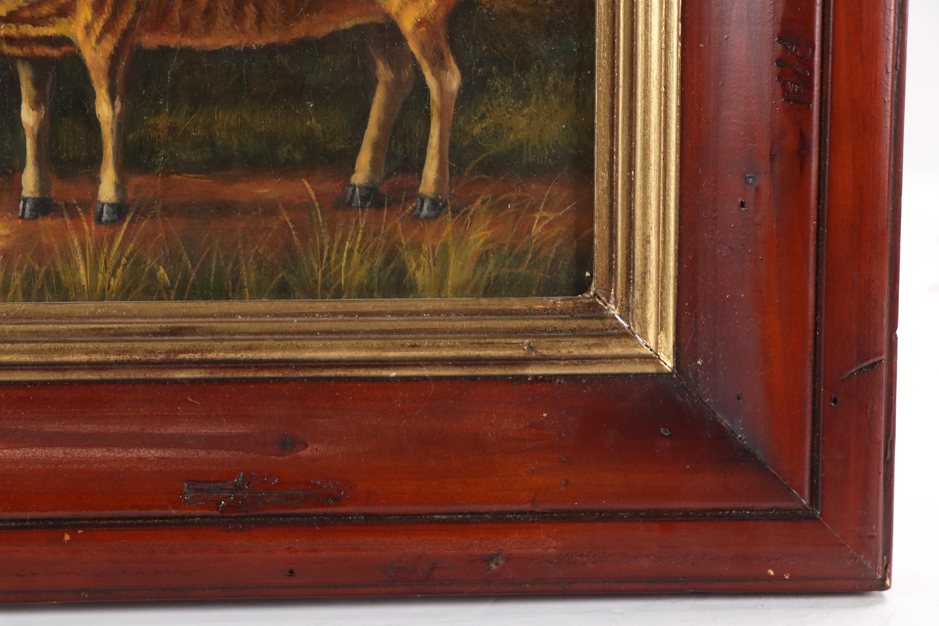 Folk Art Oil Painting of Standing Sheep, 20th Century