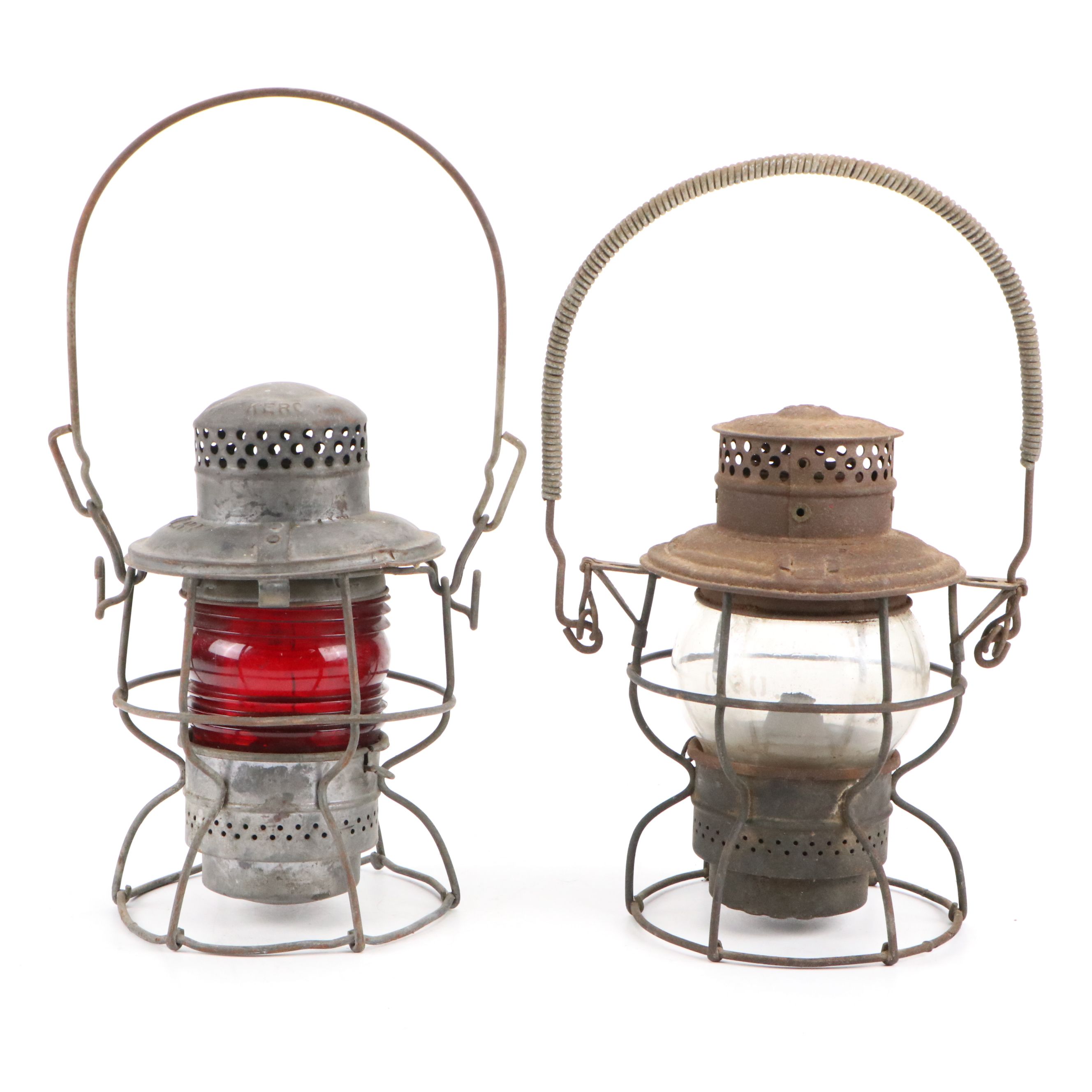 Chesapeake & Ohio Railroad Kerosene Lamp with Adlake and Other Red Glass Lamp