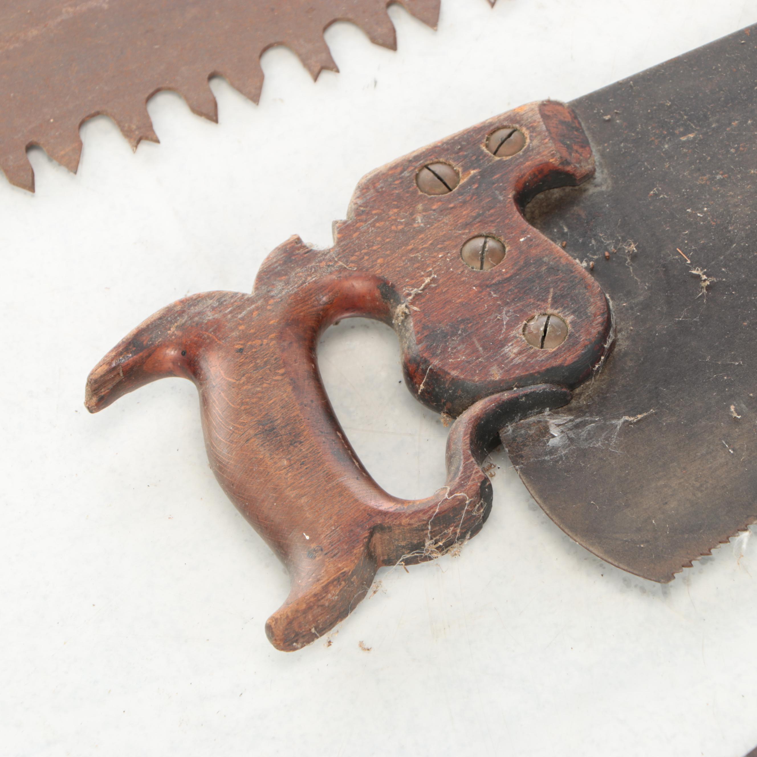 Two-Man Crosscut Saw, Hand Saws, and Spirit Level
