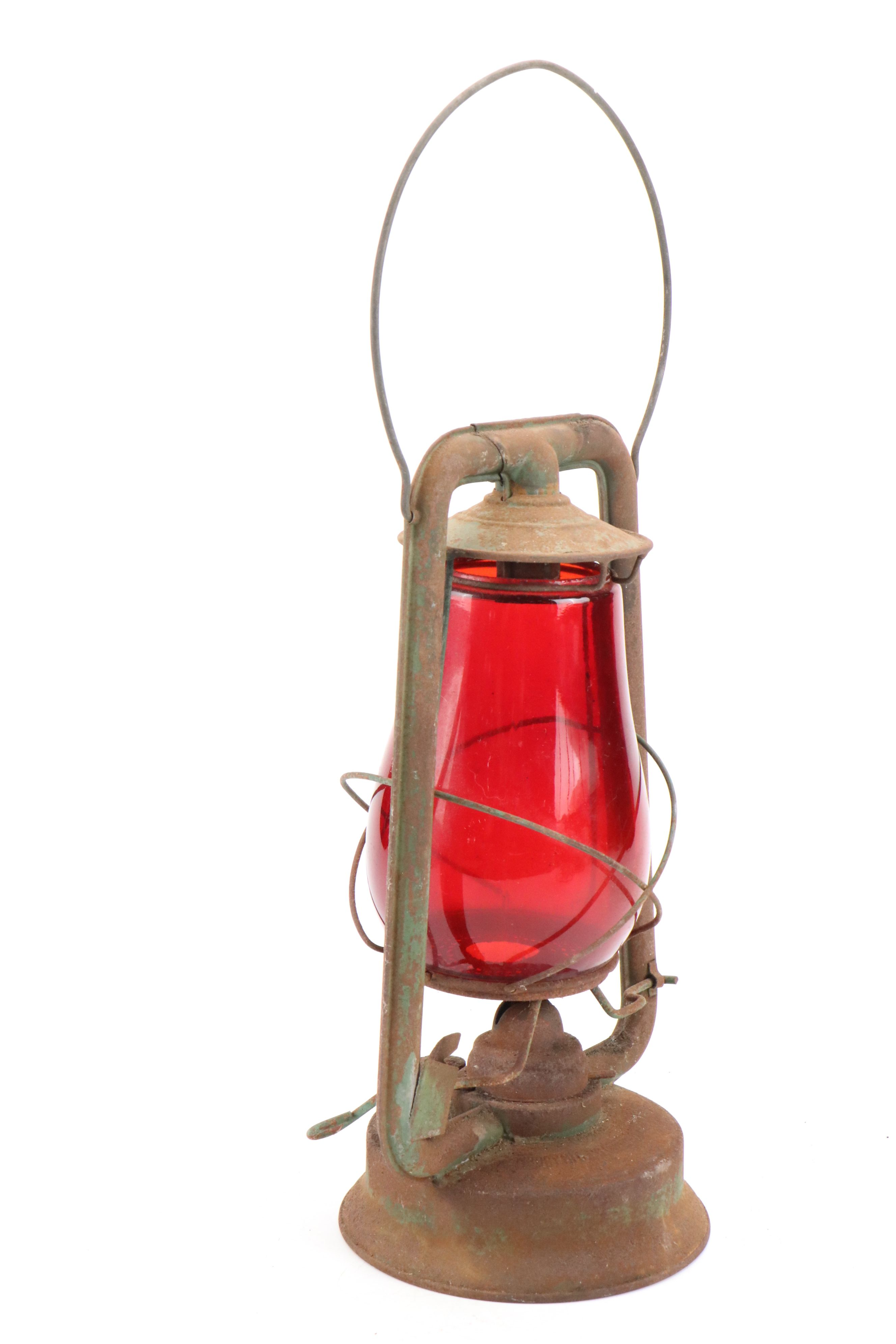 Chesapeake & Ohio Railroad Kerosene Lamp with Adlake and Other Red Glass Lamp