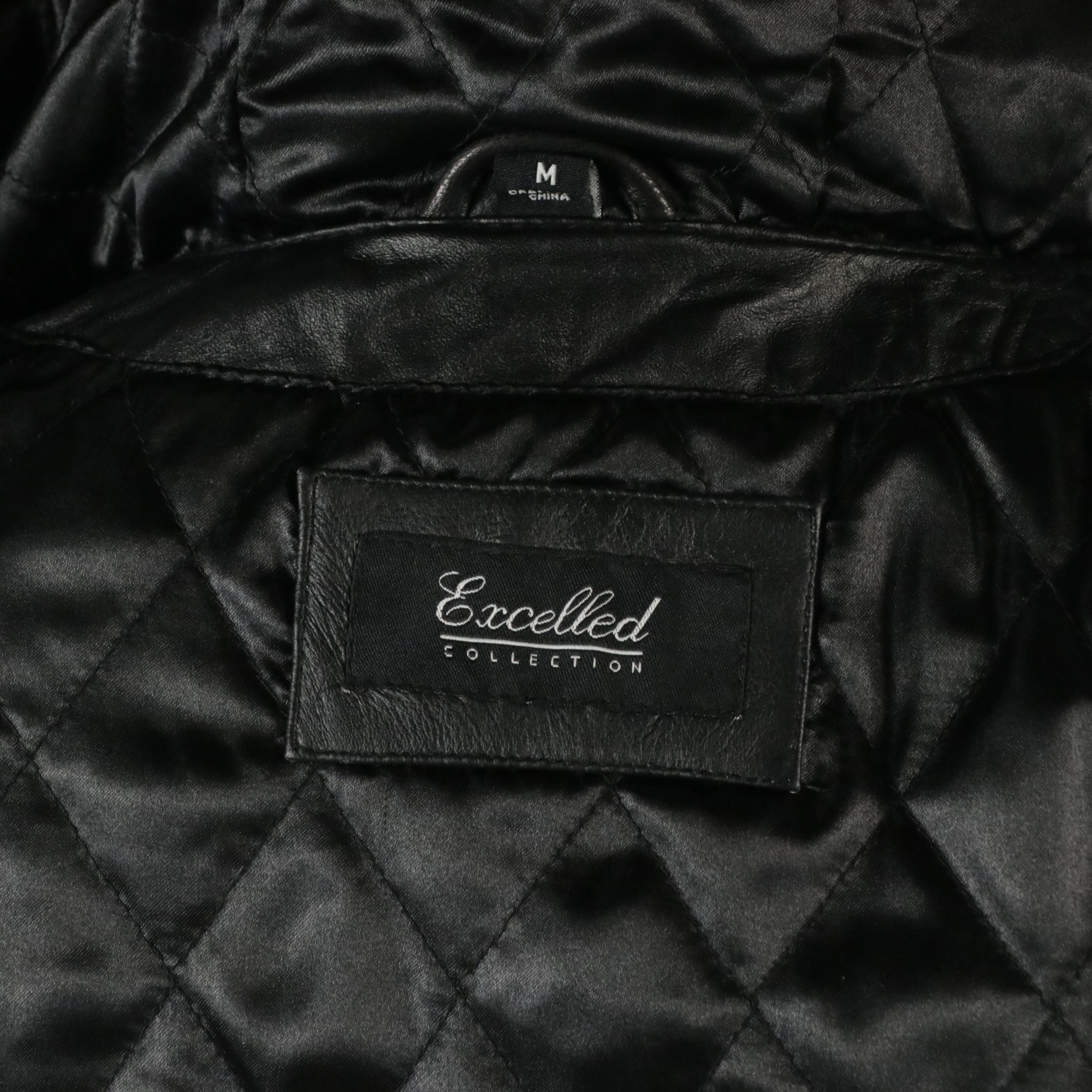 Excelled Collection Black Leather Faux-Fur Mid-Length Zipper Front Jacket