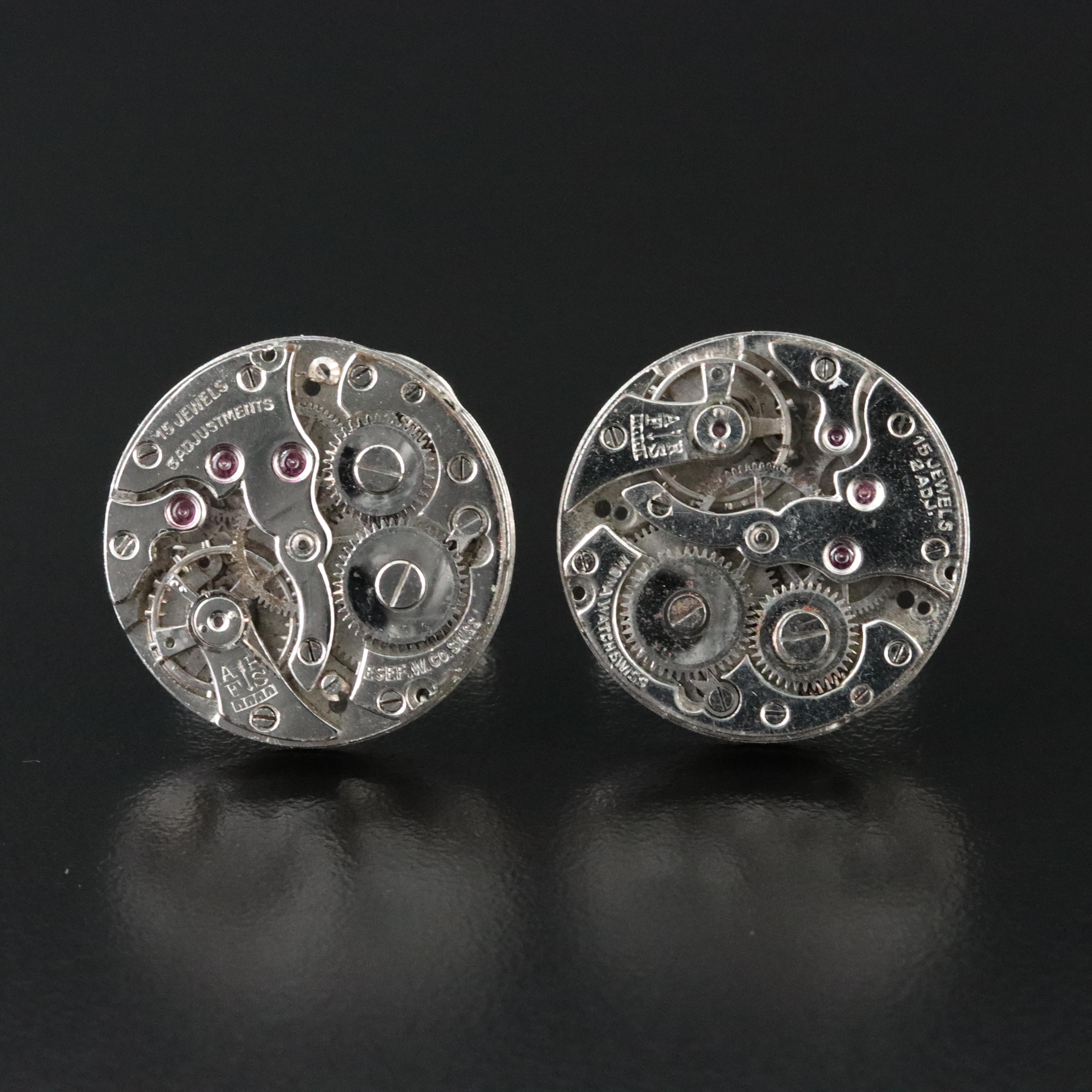 Watch Gear Cufflinks with Ruby Accents