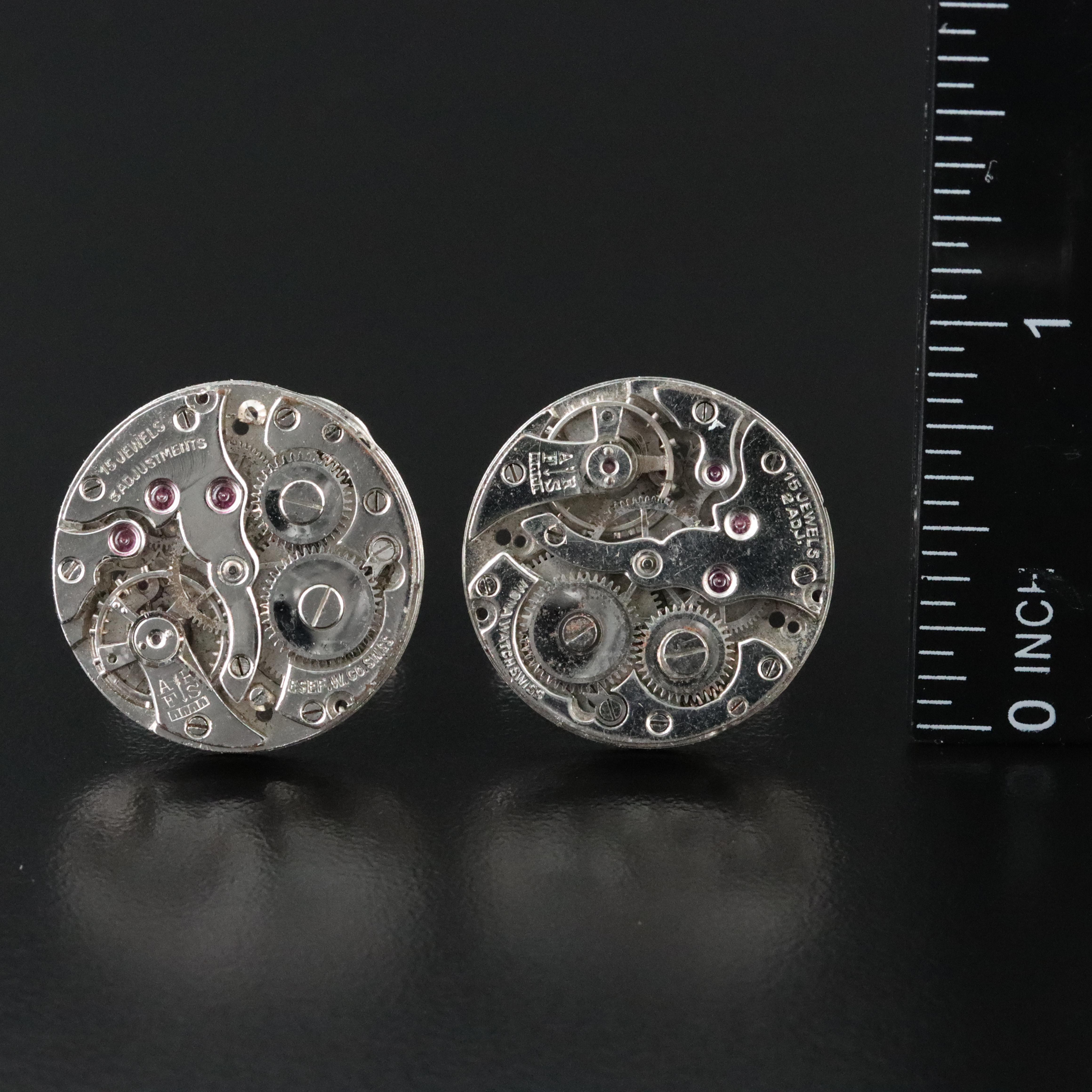 Watch Gear Cufflinks with Ruby Accents